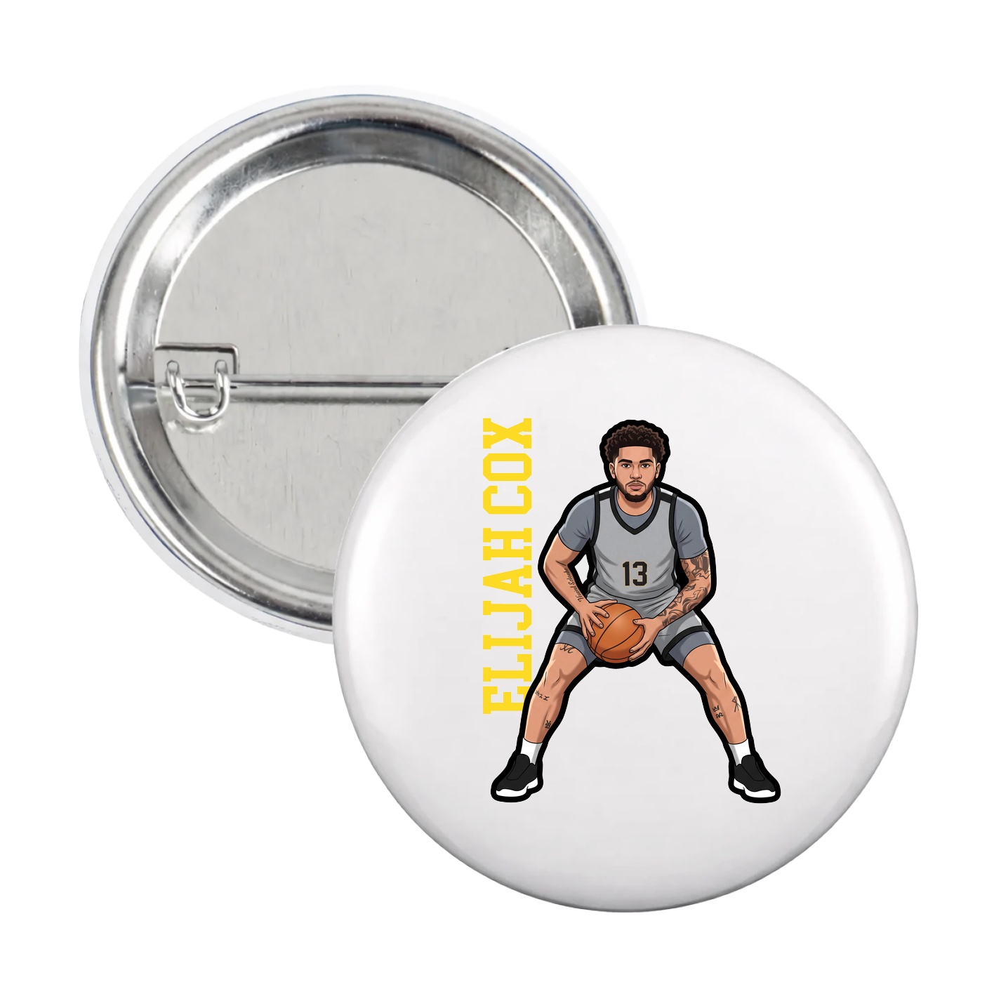 Game Day Button — Name Vertical in White