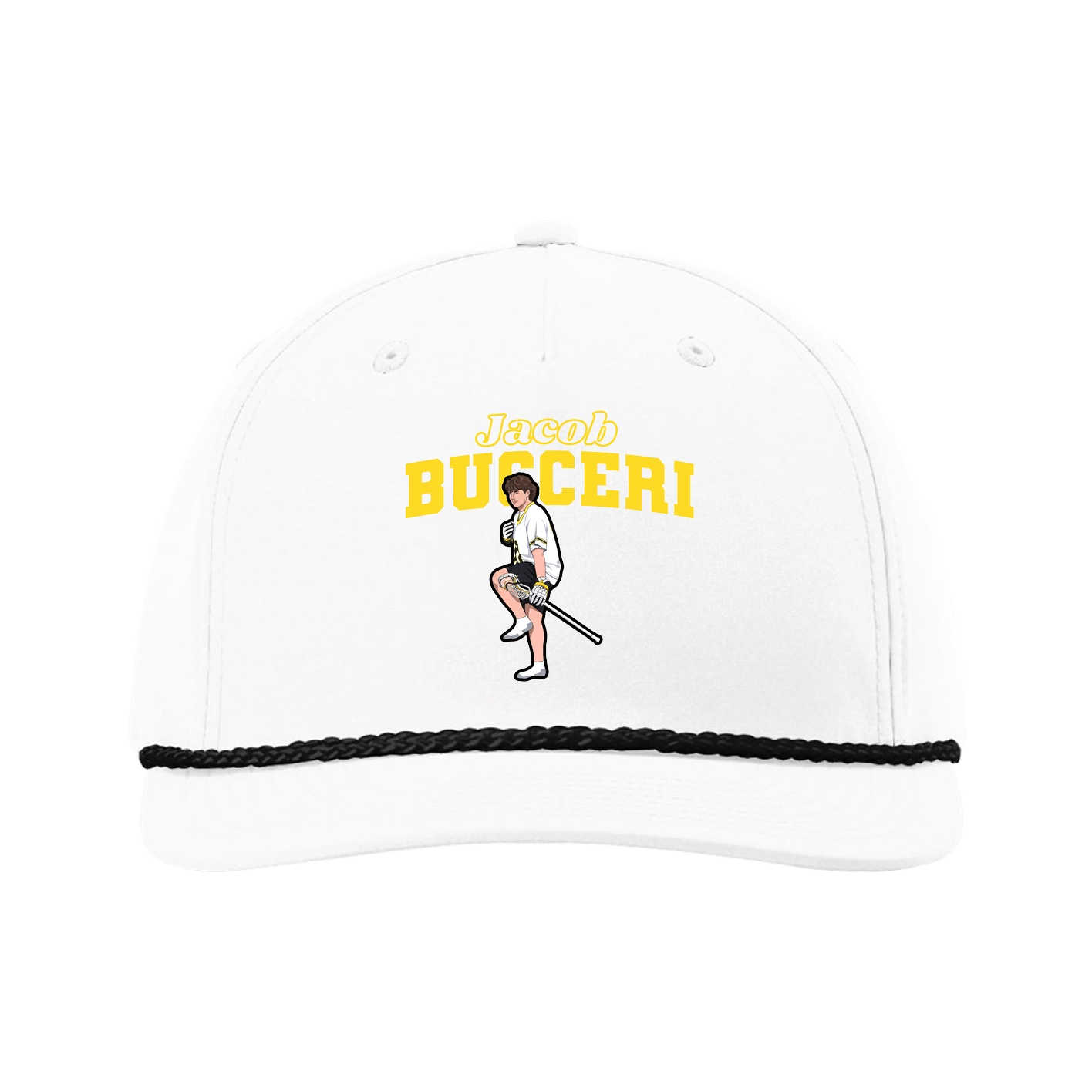 Five-Panel Classic Rope Cap — Name Arch in White
