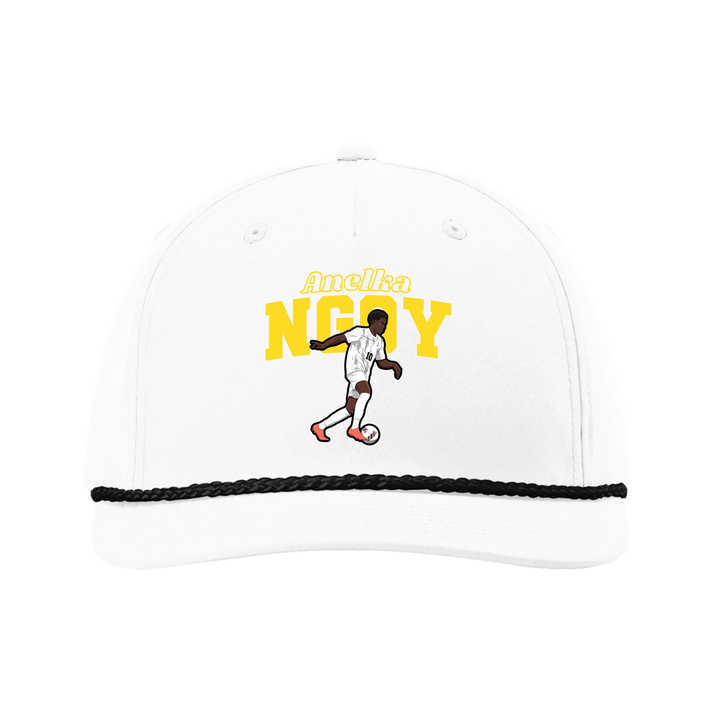 Five-Panel Classic Rope Cap — Name Arch in White