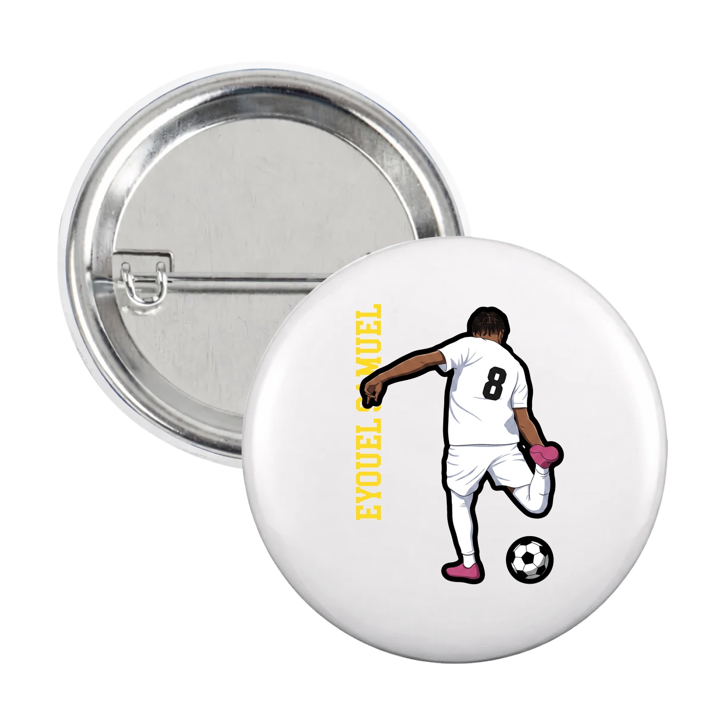 Game Day Button — Name Vertical in White
