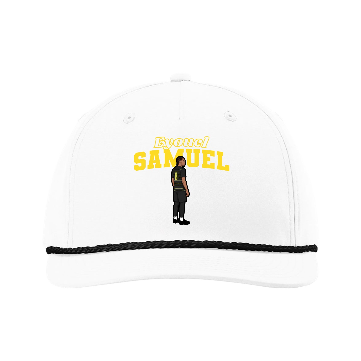 Five-Panel Classic Rope Cap — Name Arch in White