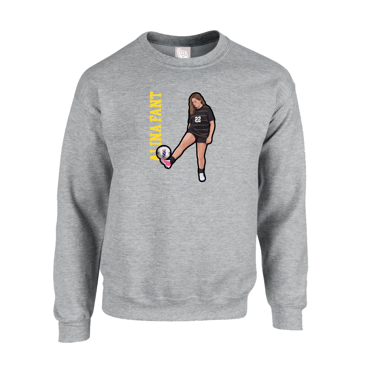 Fleece Crew — Name Vertical in Grey