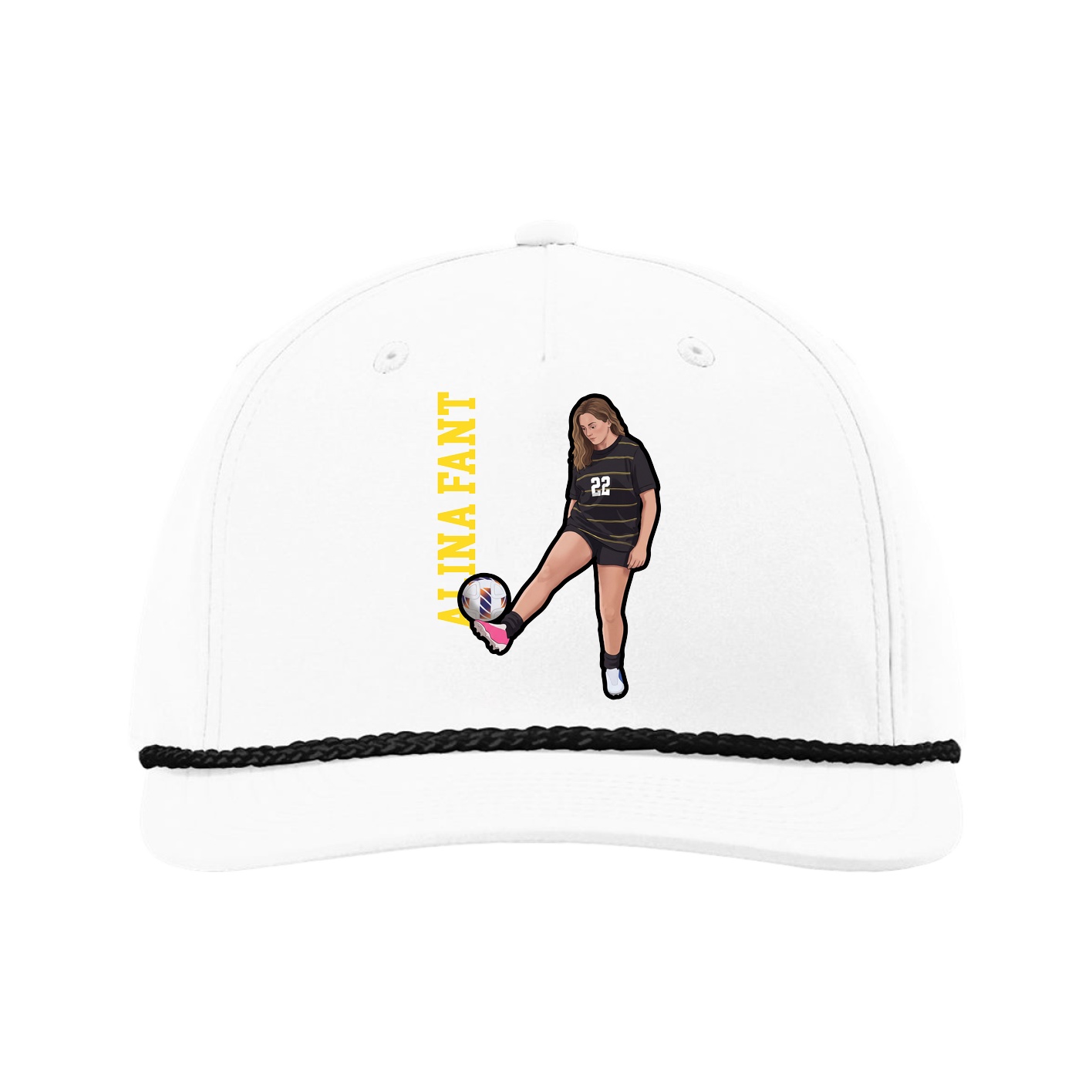 Five-Panel Classic Rope Cap — Name Vertical in White