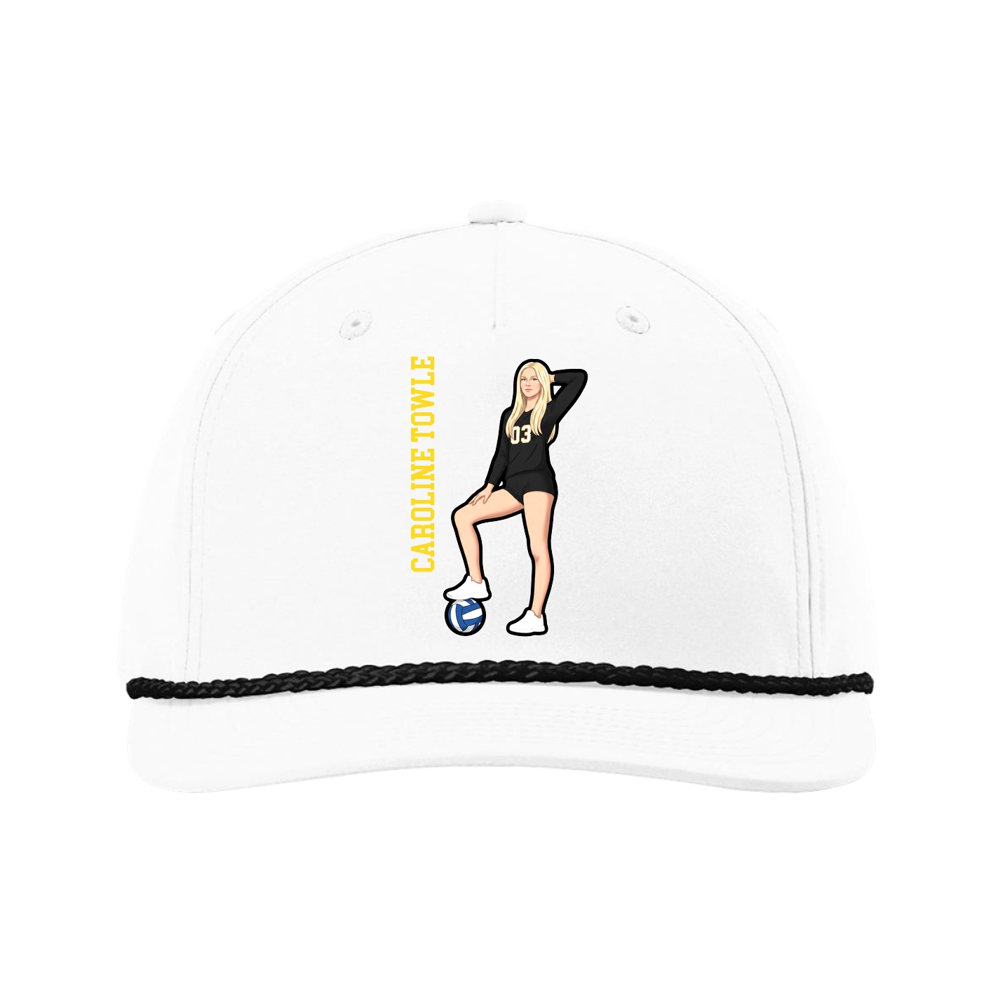 Five-Panel Classic Rope Cap — Name Vertical in White