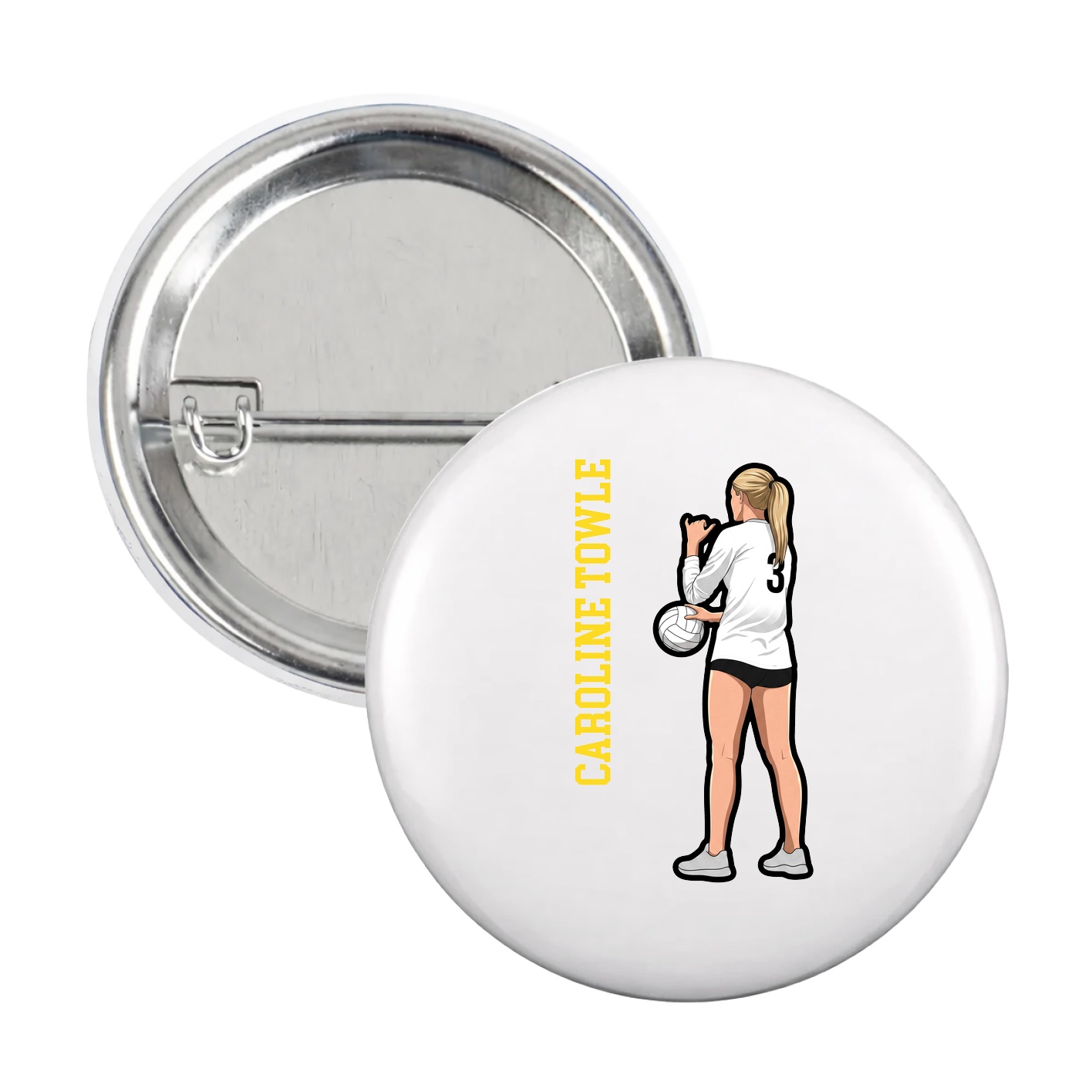 Game Day Button — Name Vertical in White