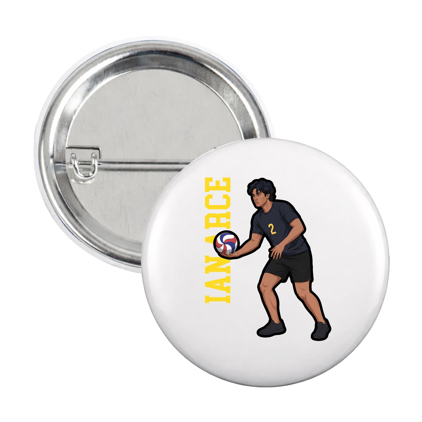 Game Day Button — Name Vertical in White
