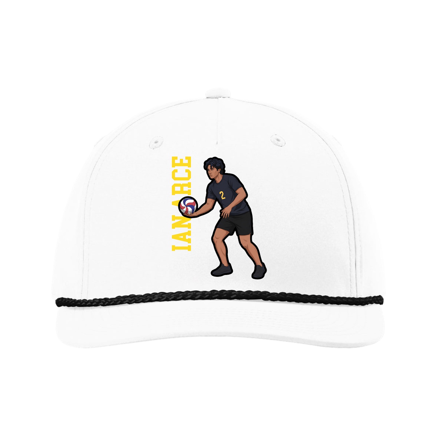 Five-Panel Classic Rope Cap — Name Vertical in White