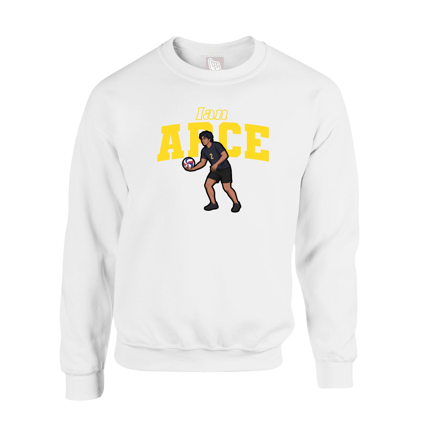 Fleece Crew — Name Arch in White