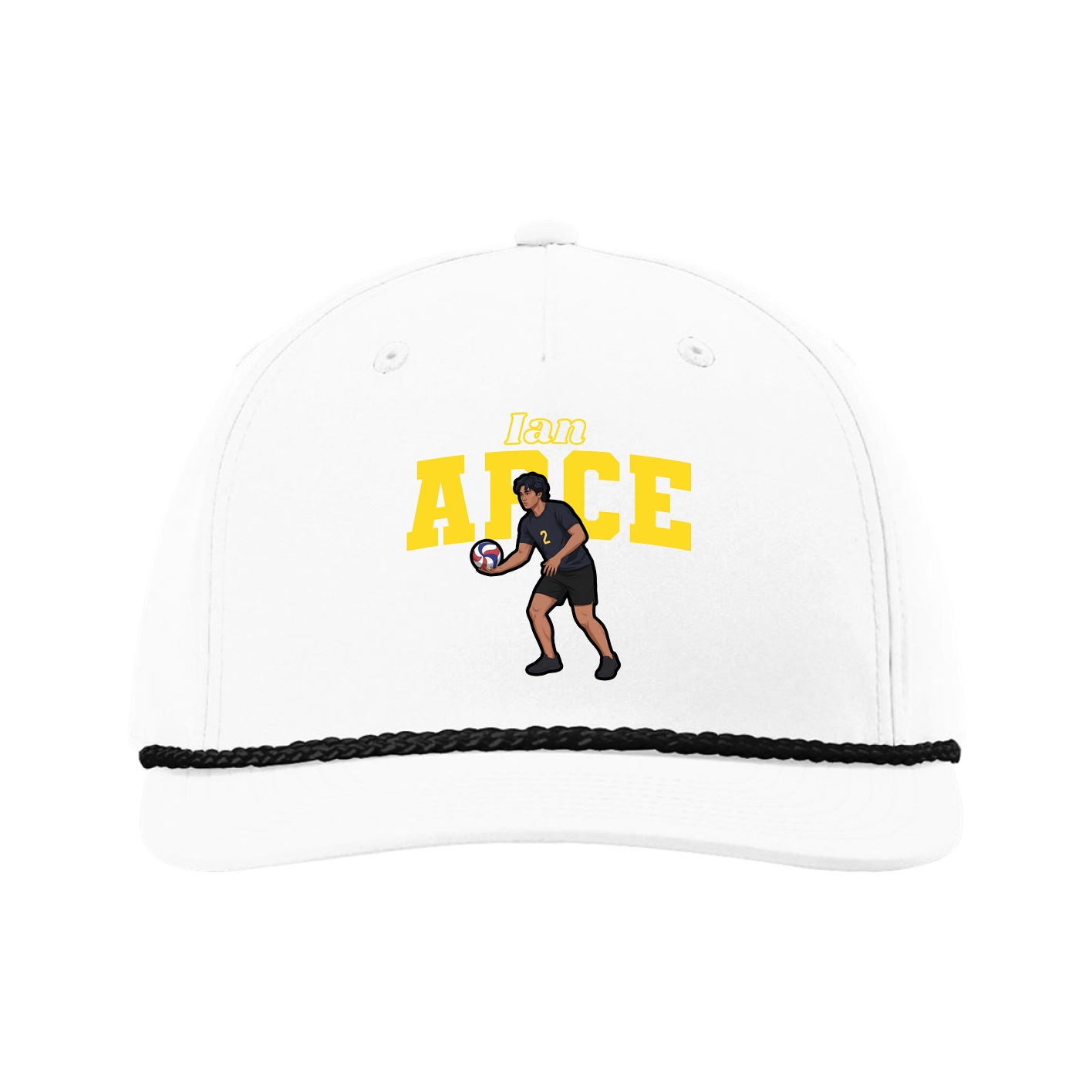 Five-Panel Classic Rope Cap — Name Arch in White