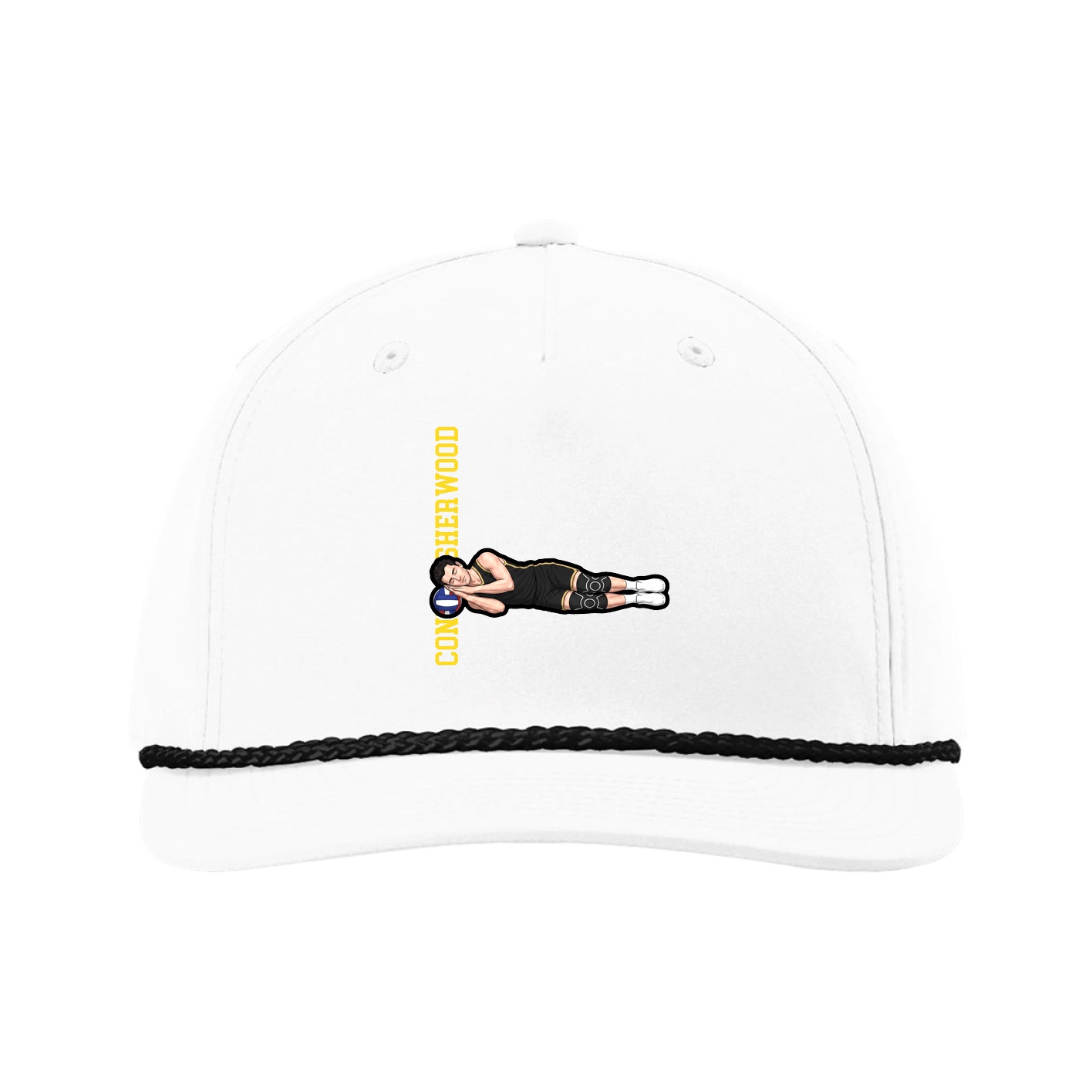 Five-Panel Classic Rope Cap — Name Vertical in White