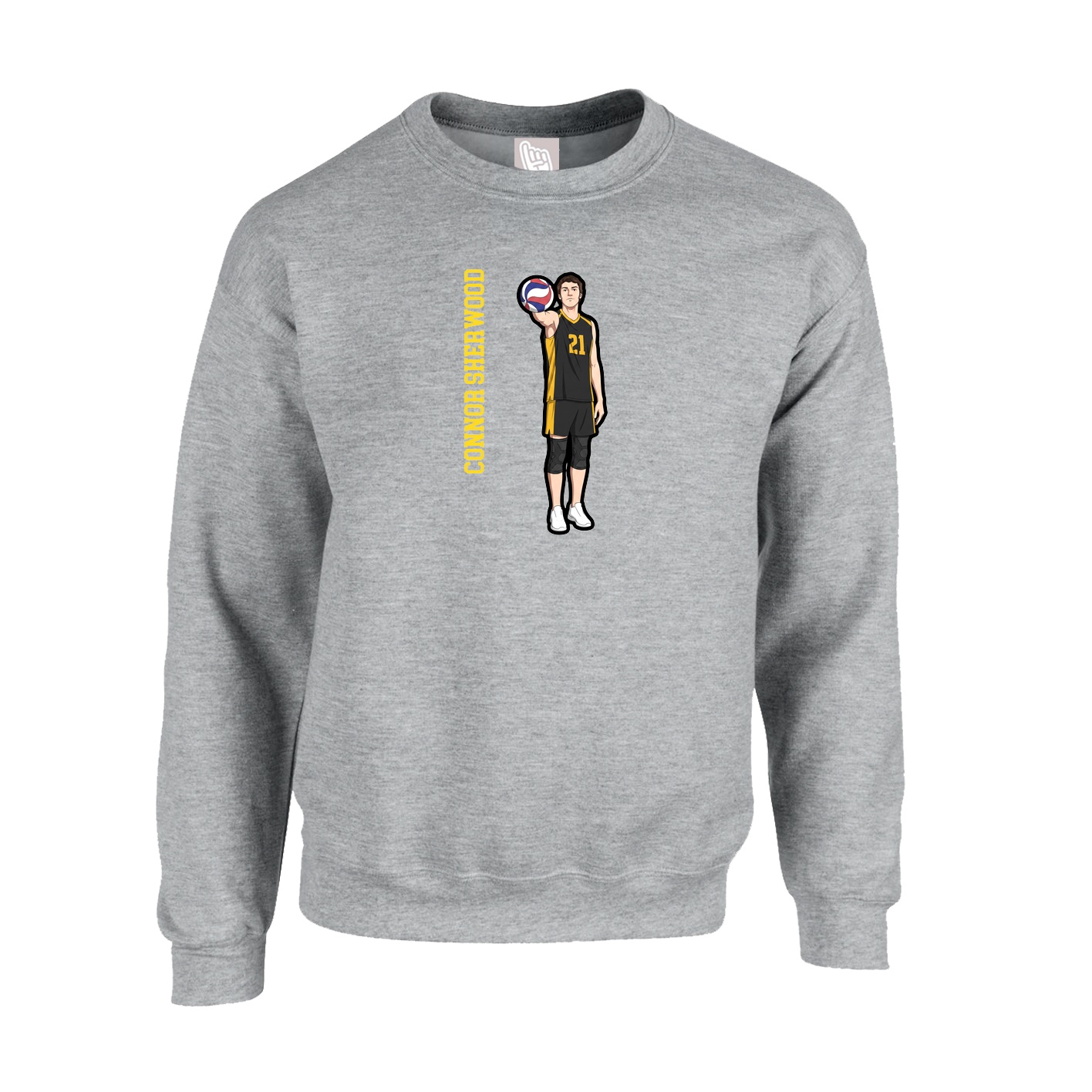 Fleece Crew — Name Vertical in Grey