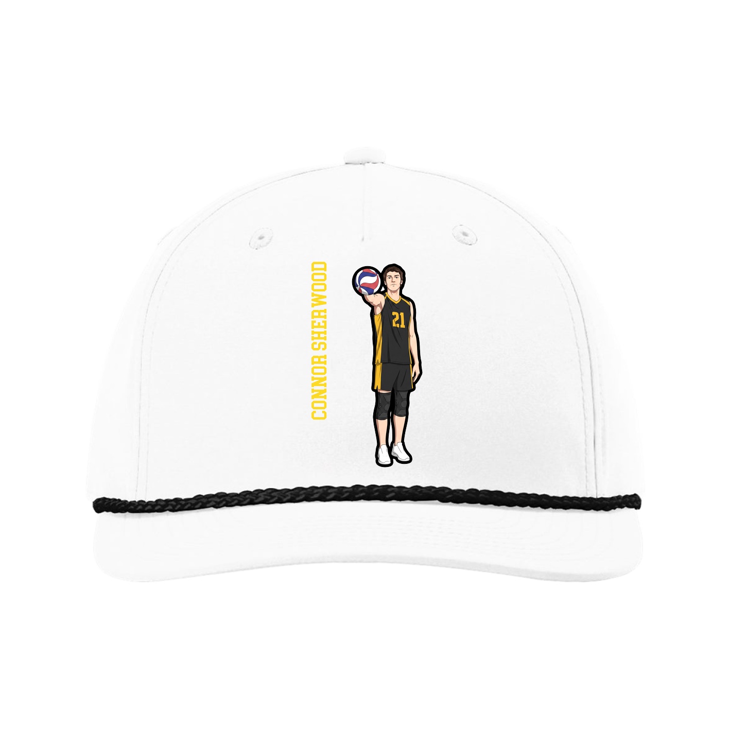 Five-Panel Classic Rope Cap — Name Vertical in White