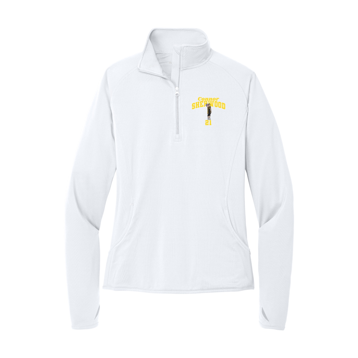 Women's Q-Zip Pullover — Signature Arch in White