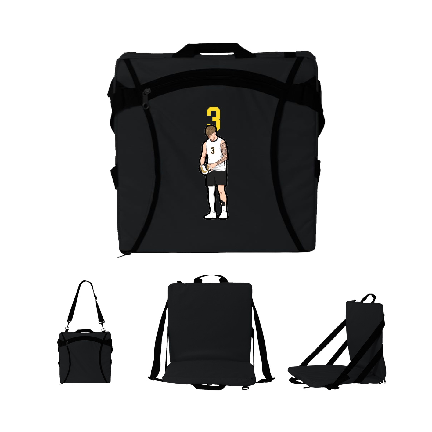 Folding Stadium Seat — Number Top in Black