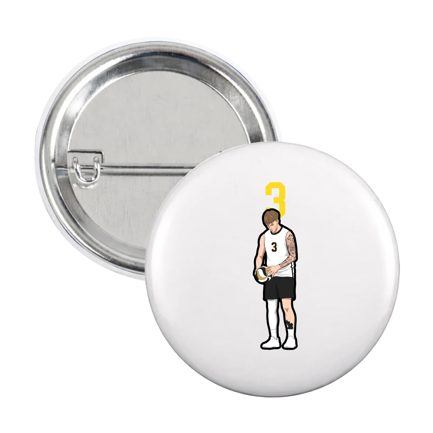 Game Day Button — Number Top in White