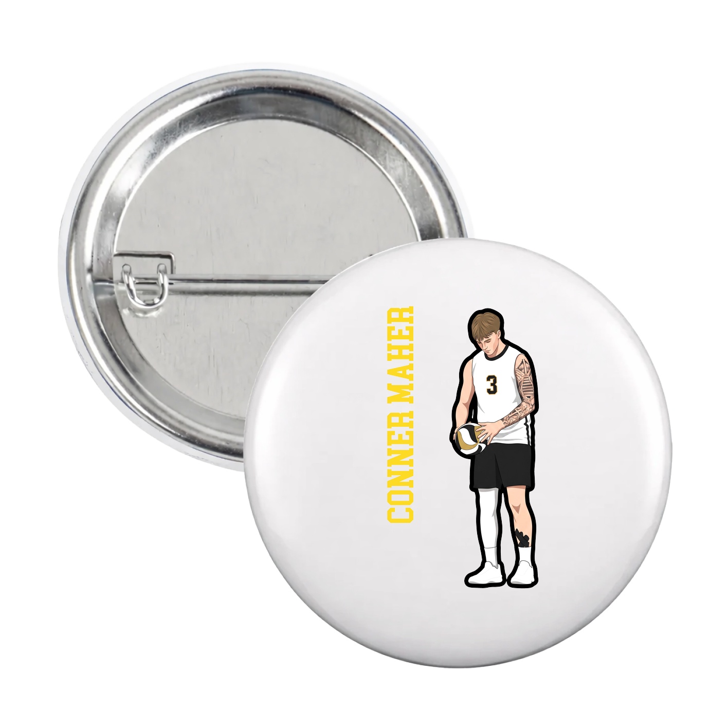 Game Day Button — Name Vertical in White