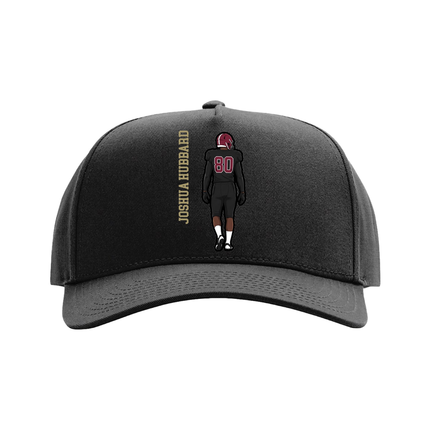 Full Fabric Five-Panel Champ Cap — Name Vertical in Black
