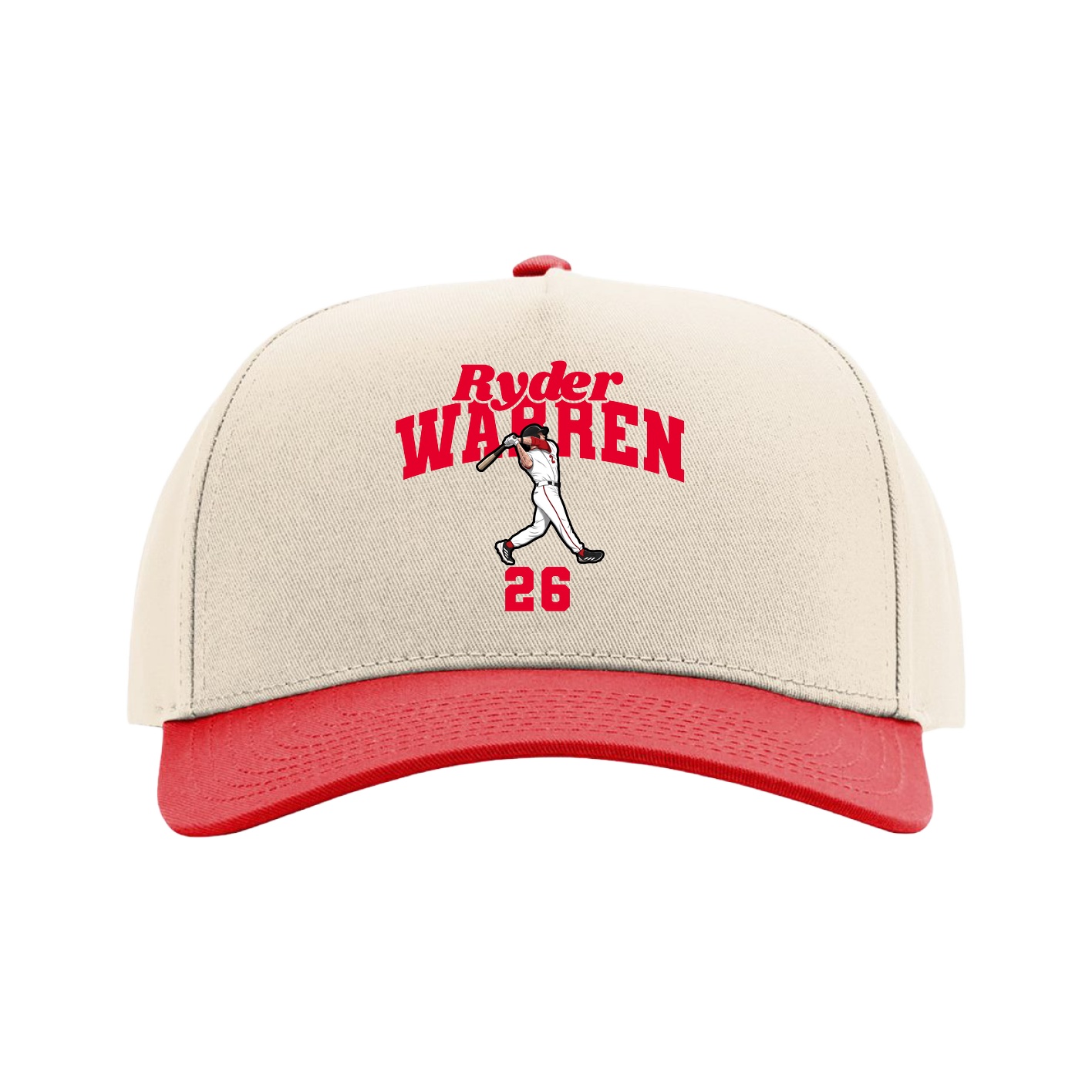 Full Fabric Five-Panel Champ Cap — Signature Arch in Cream/Red