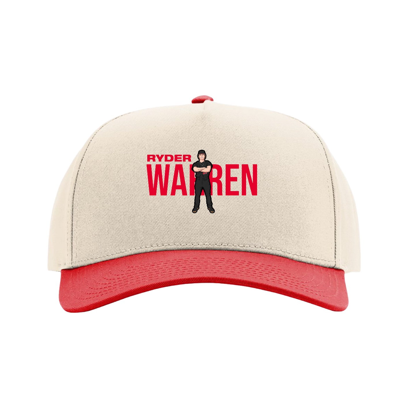 Full Fabric Five-Panel Champ Cap — Player Name in Cream/Red