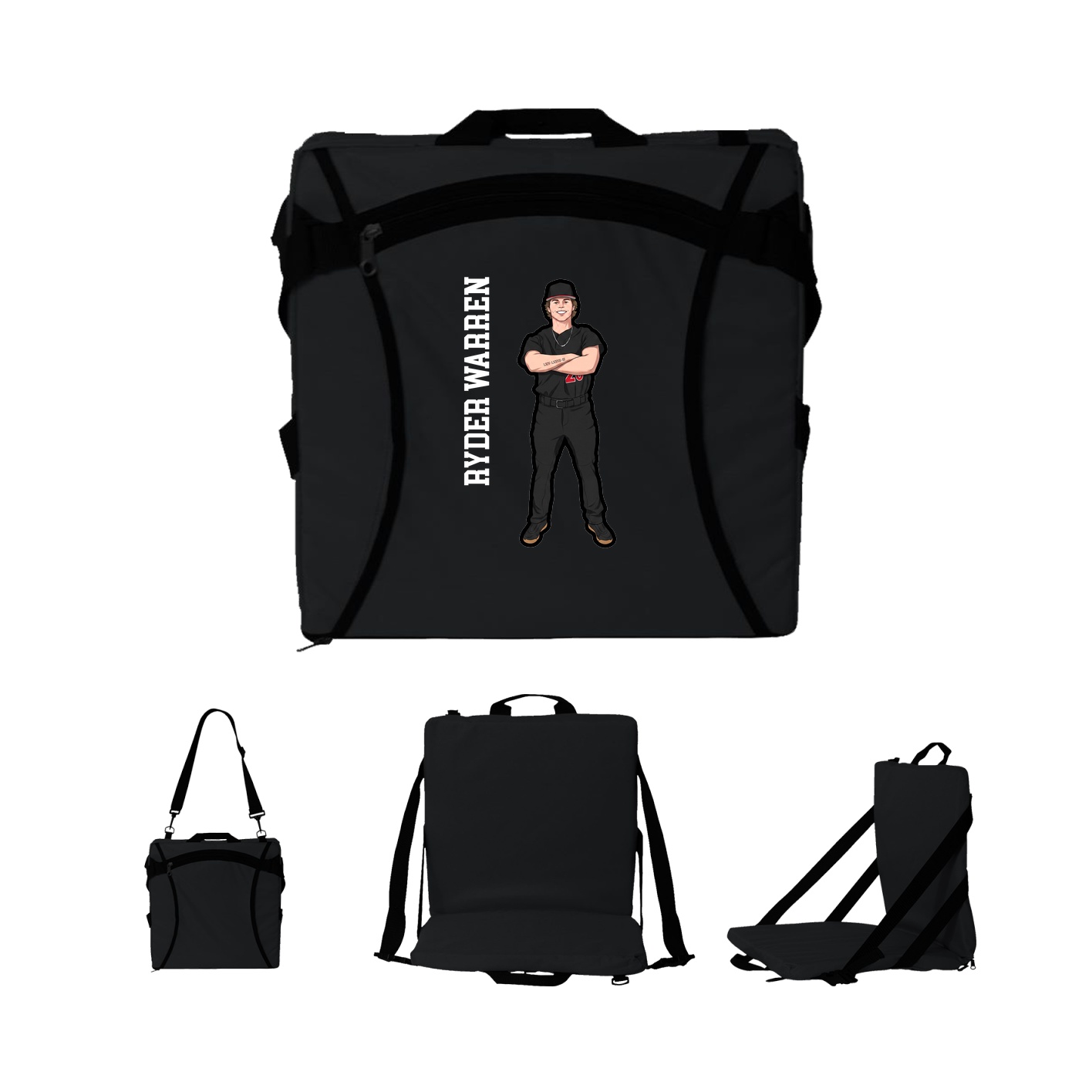 Folding Stadium Seat — Name Vertical in Black