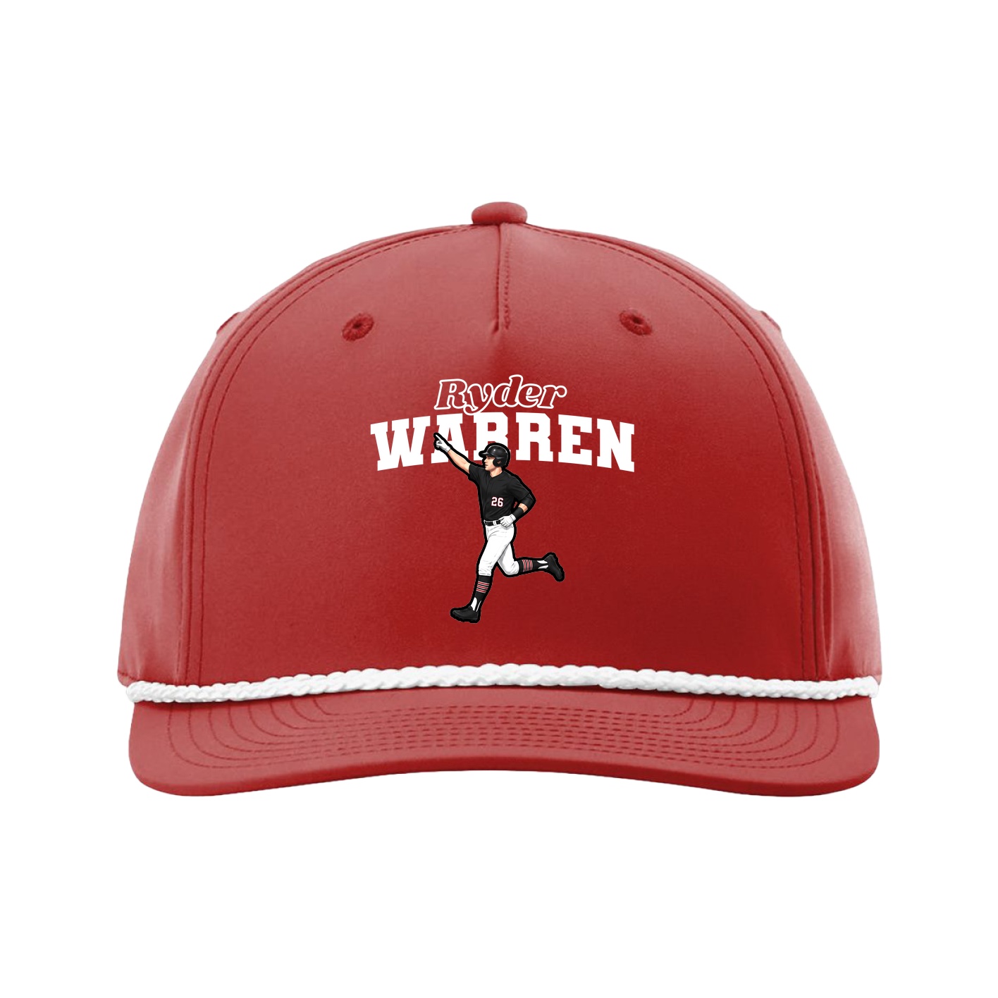 Five-Panel Classic Rope Cap — Name Arch in Red
