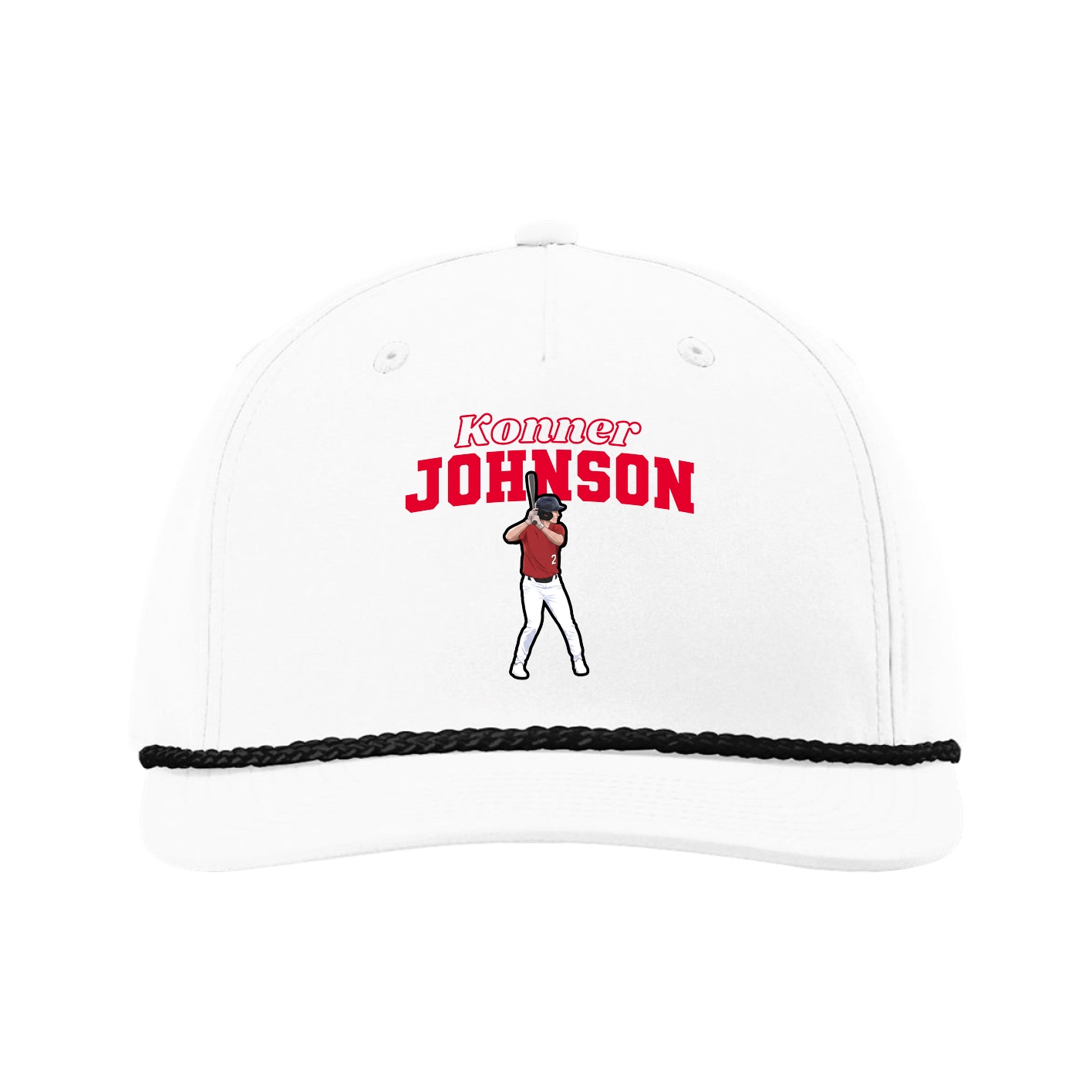 Five-Panel Classic Rope Cap — Name Arch in White