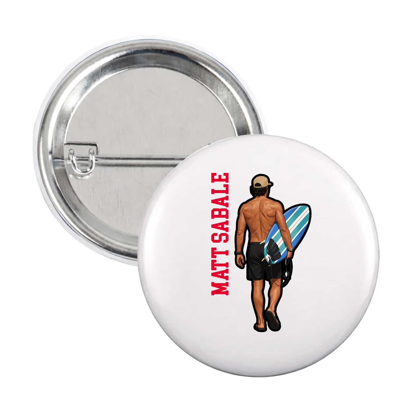 Game Day Button — Name Vertical in White