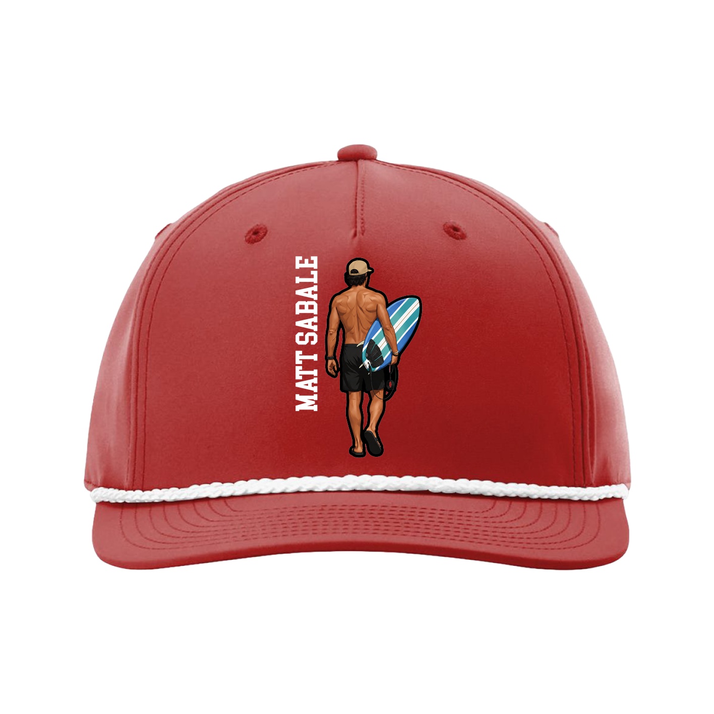 Five-Panel Classic Rope Cap — Name Vertical in Red