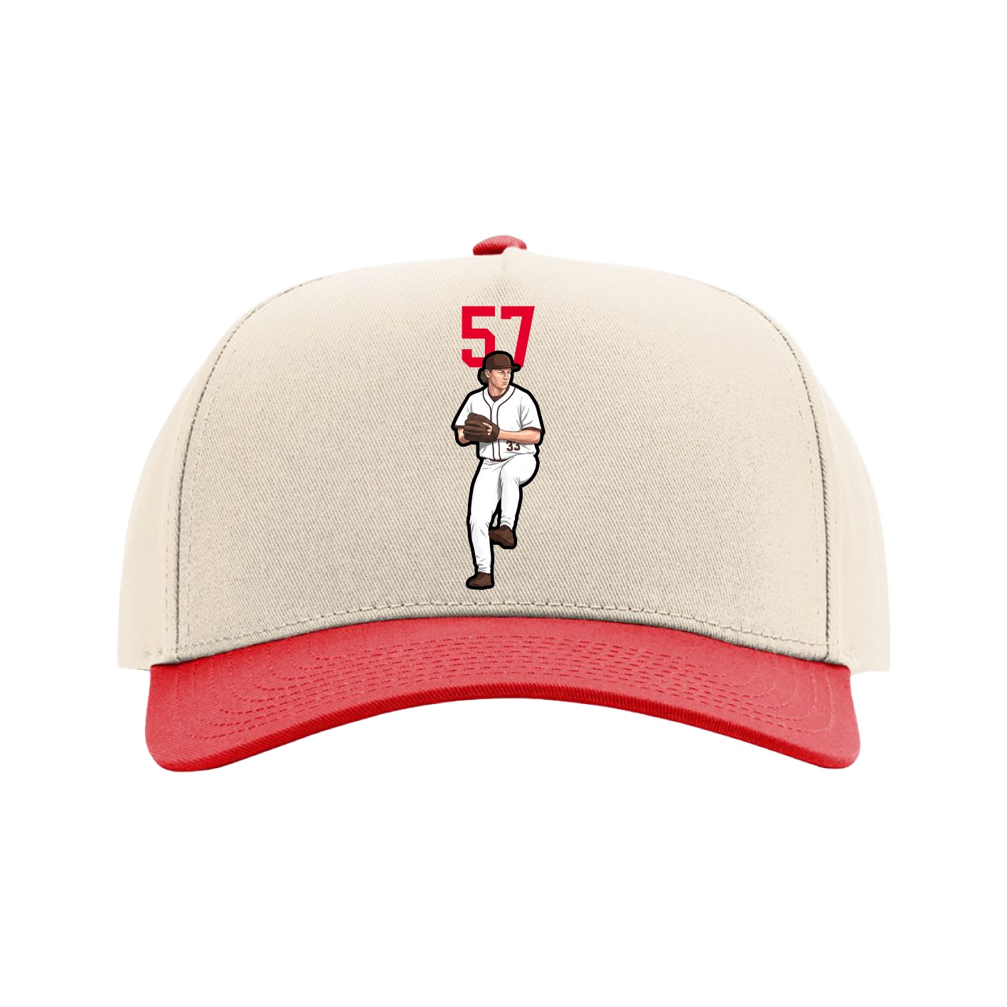 Full Fabric Five-Panel Champ Cap — Number Top in Cream/Red