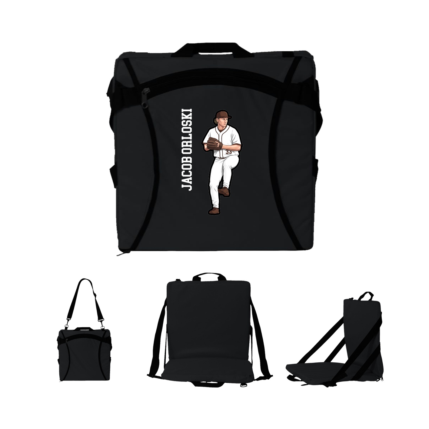 Folding Stadium Seat — Name Vertical in Black