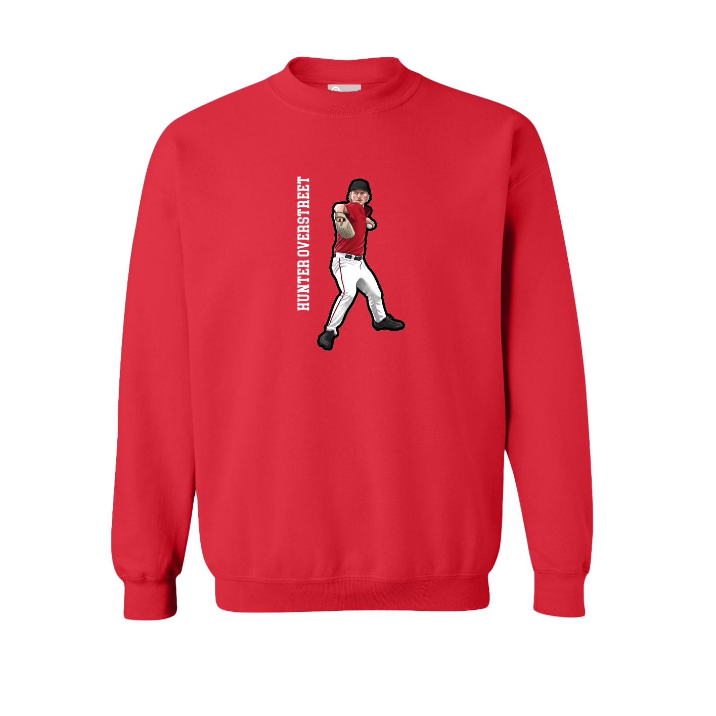 Fleece Crew — Name Vertical in Red