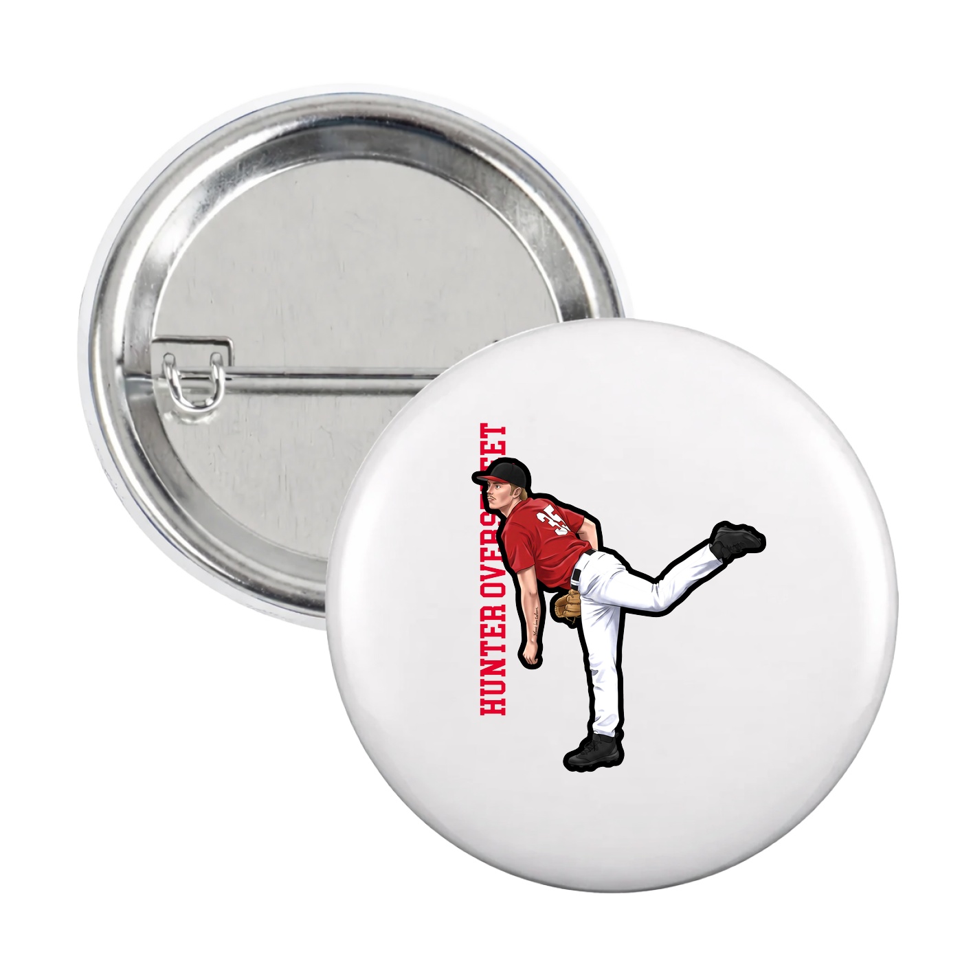 Game Day Button — Name Vertical in White