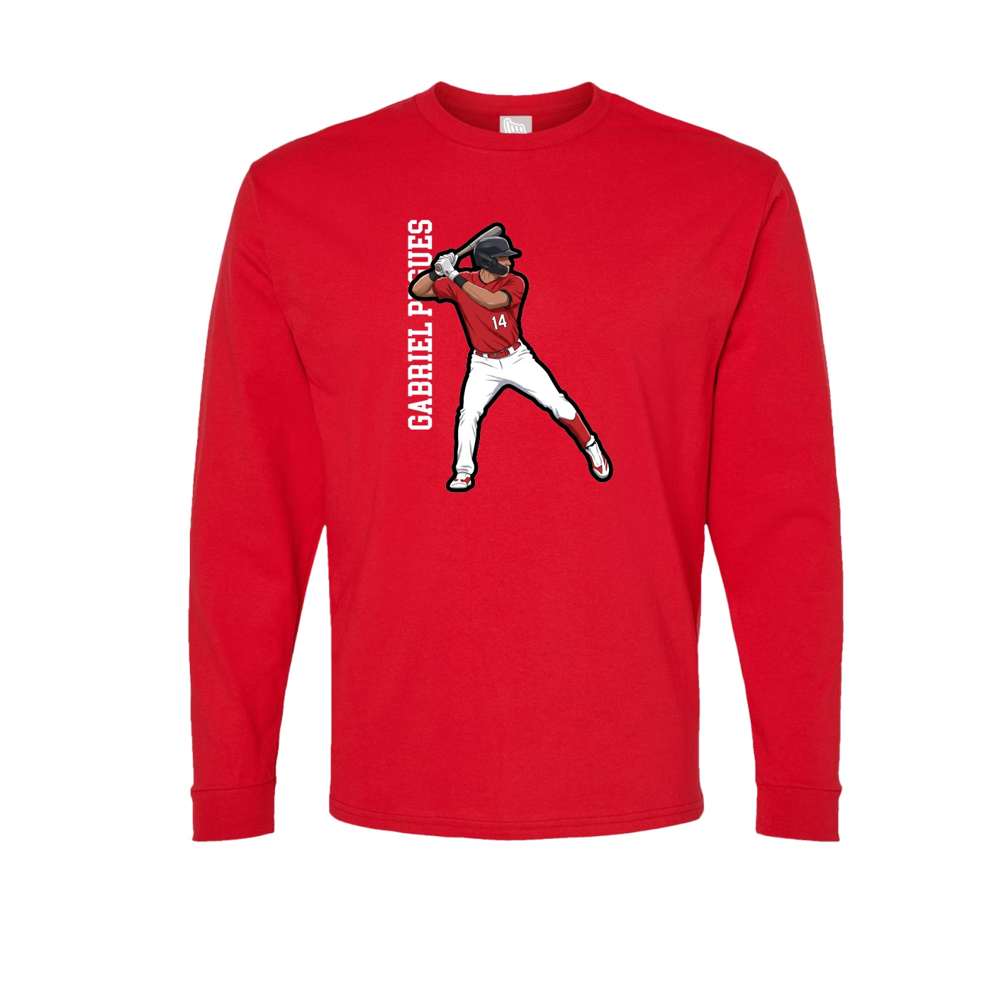 Long Sleeve Tee — Name Vertical in Red