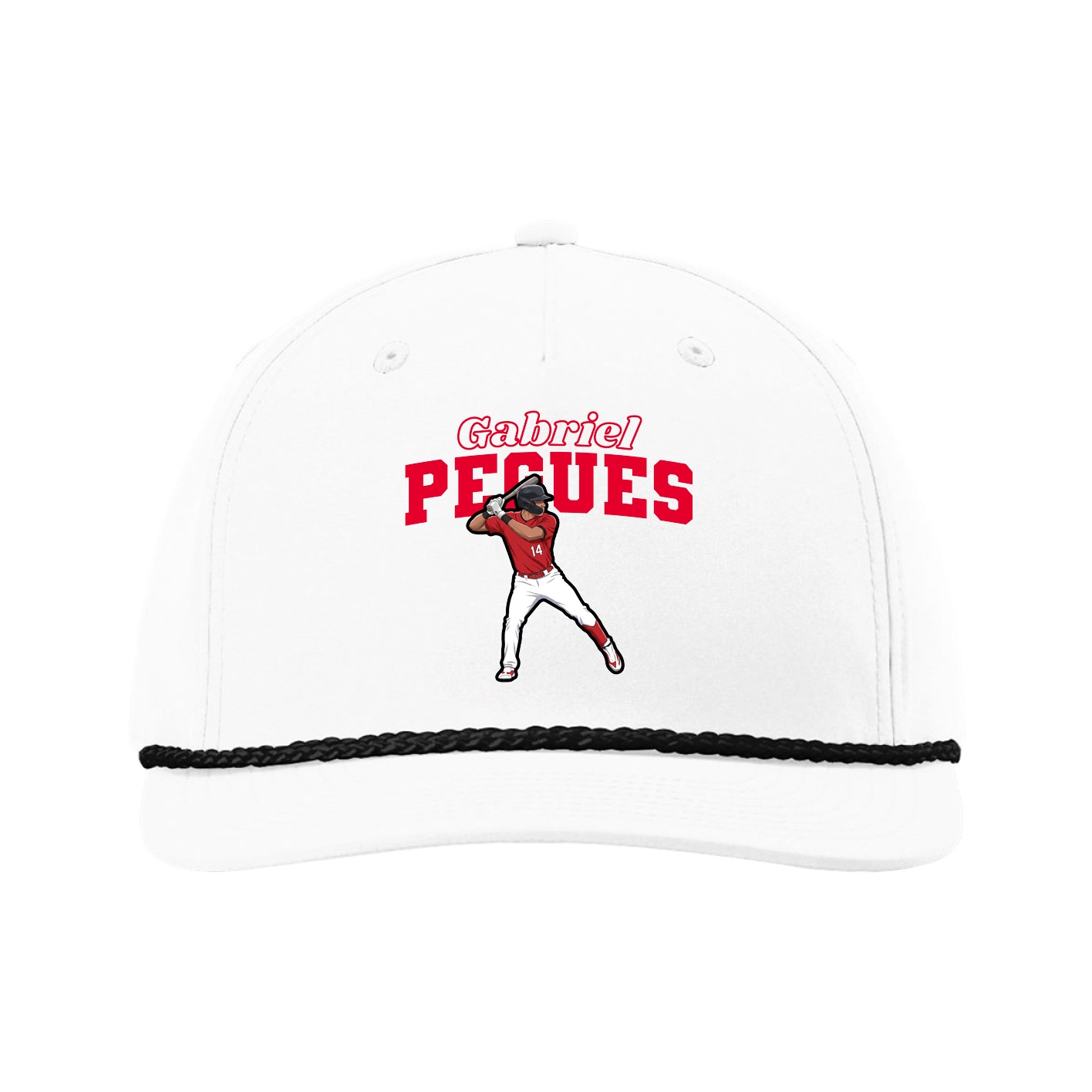 Five-Panel Classic Rope Cap — Name Arch in White