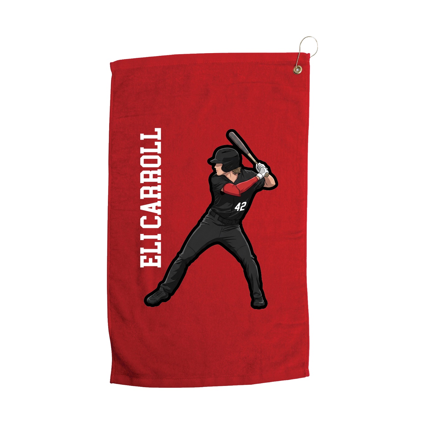 Golf Towel — Name Vertical in Red