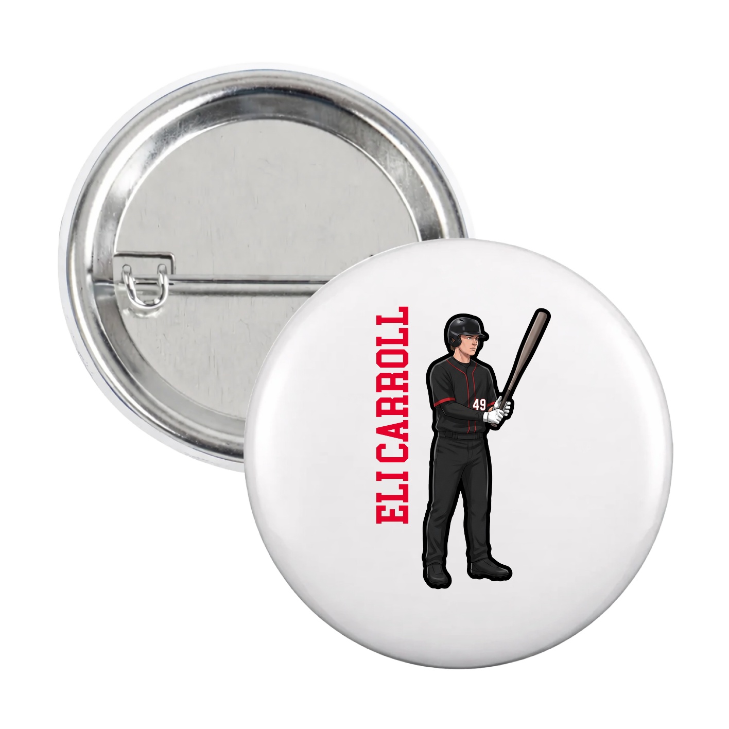 Game Day Button — Name Vertical in White