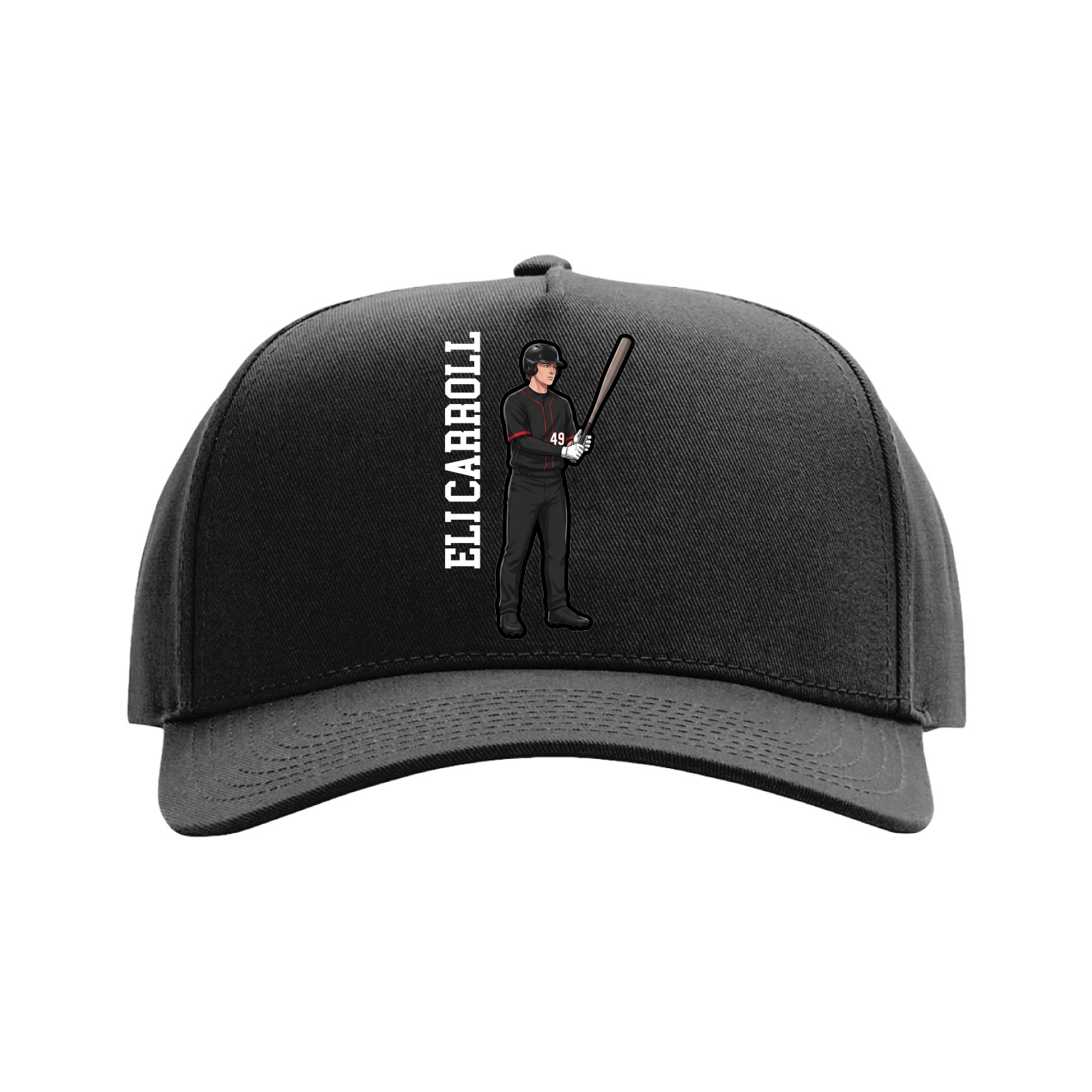 Full Fabric Five-Panel Champ Cap — Name Vertical in Black