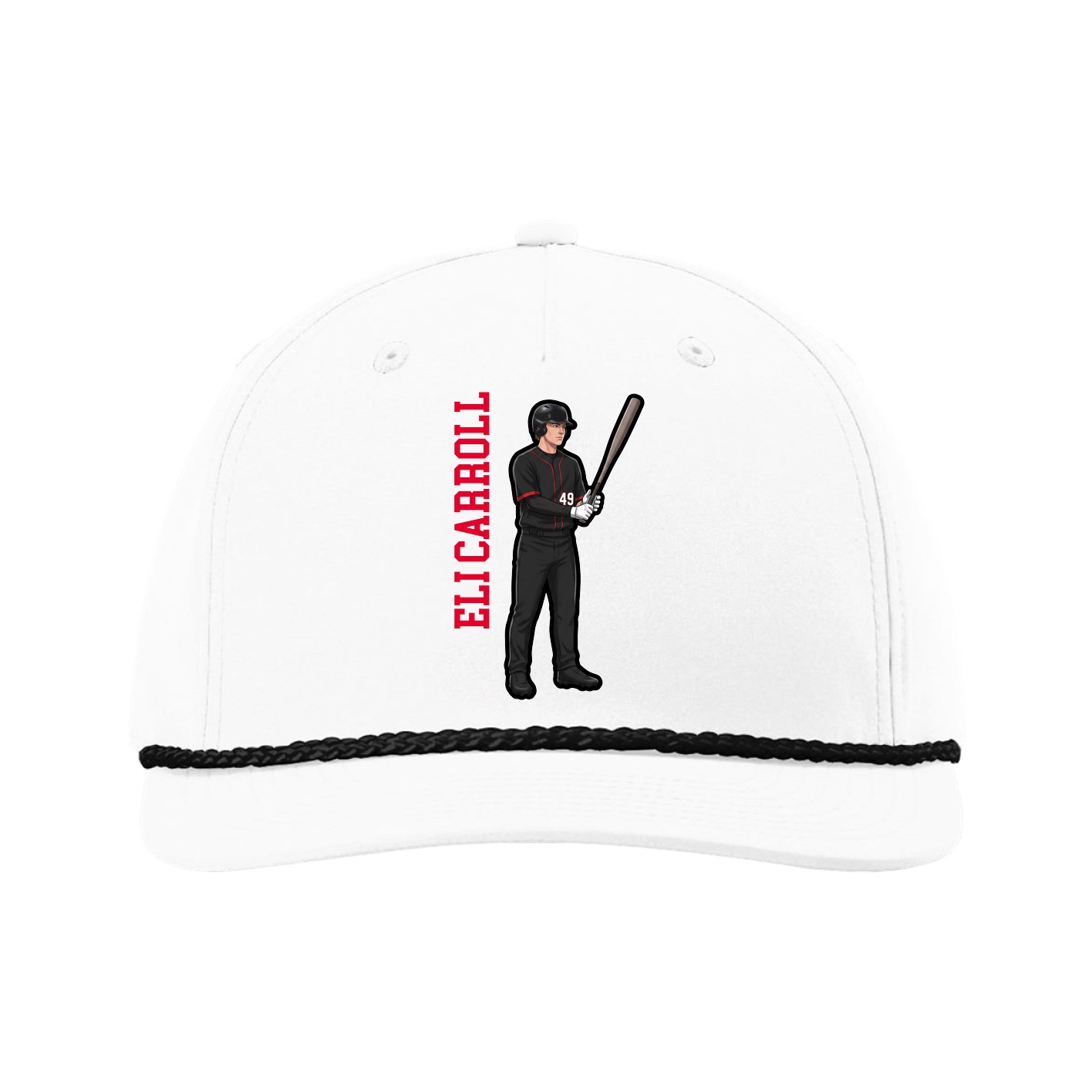 Five-Panel Classic Rope Cap — Name Vertical in White
