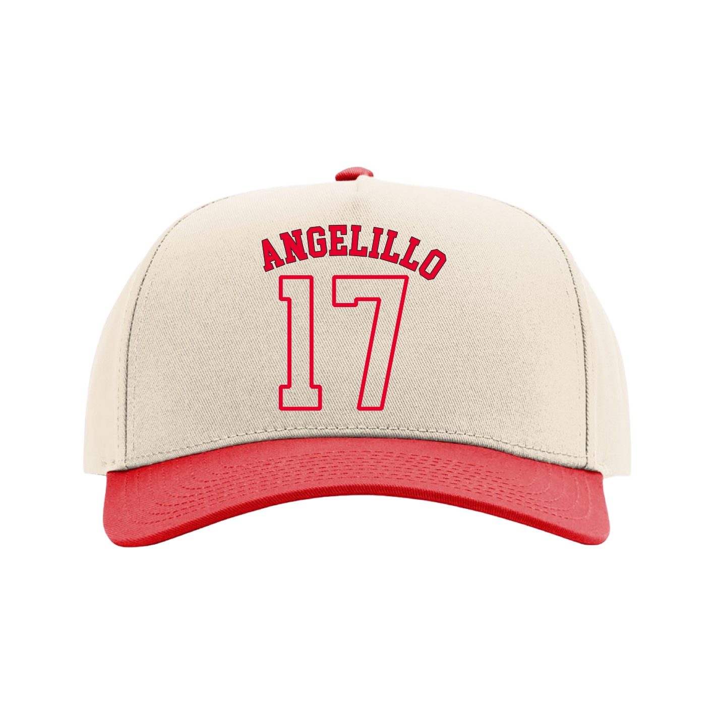 Full Fabric Five-Panel Champ Cap — Shirsey Arch in Cream/Red