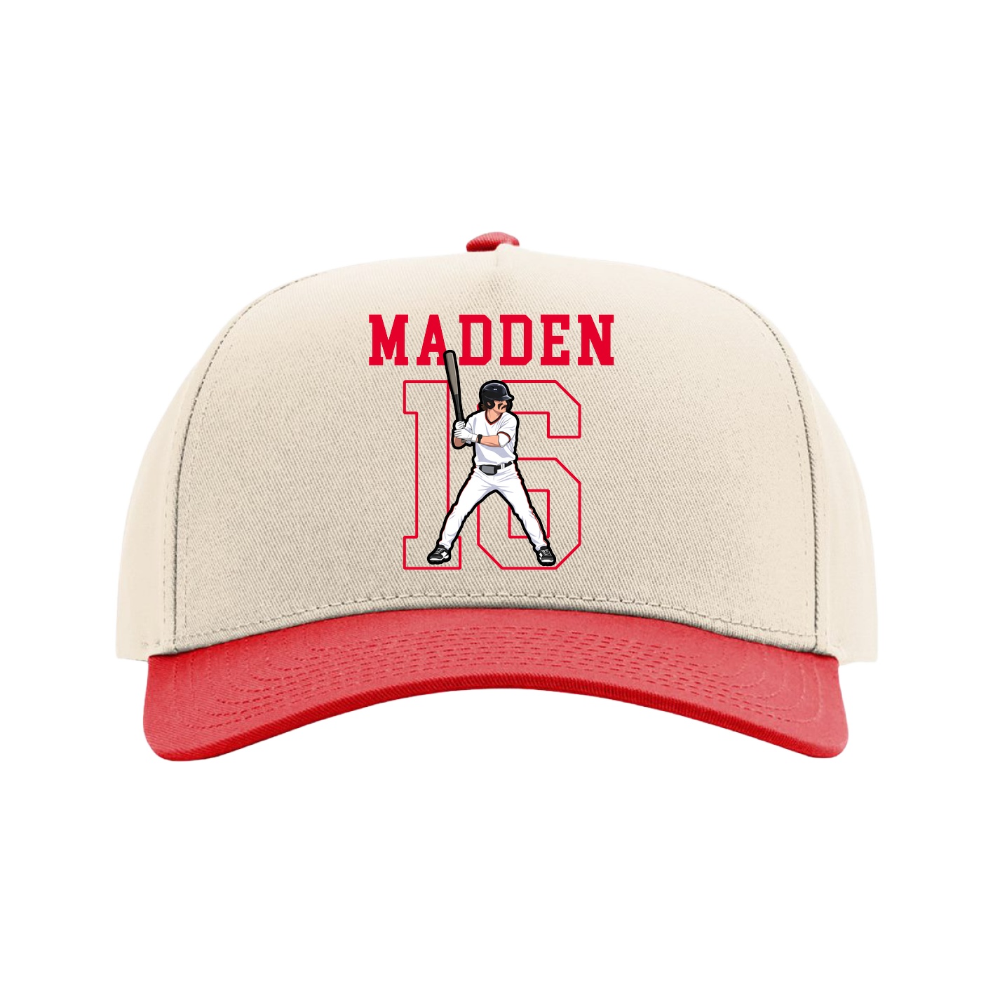 Full Fabric Five-Panel Champ Cap — Shirsey in Cream/Red