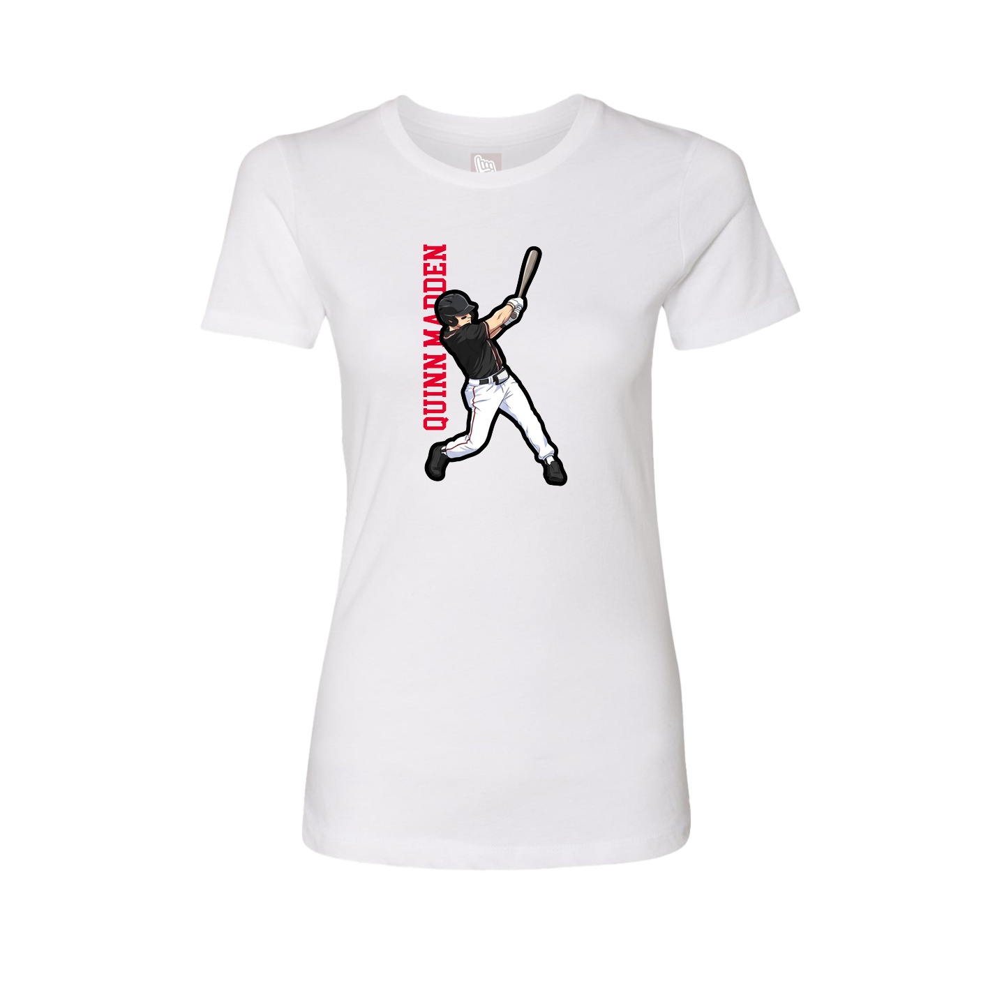 Fitted Women's Tee — Name Vertical in White