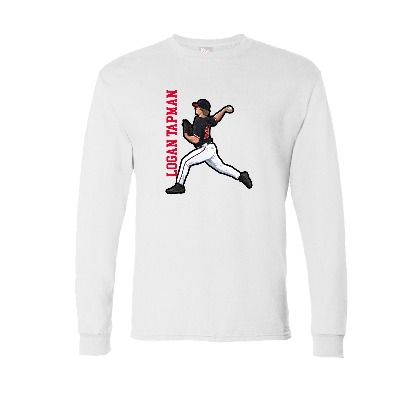 Long Sleeve Tee — Name Vertical in White