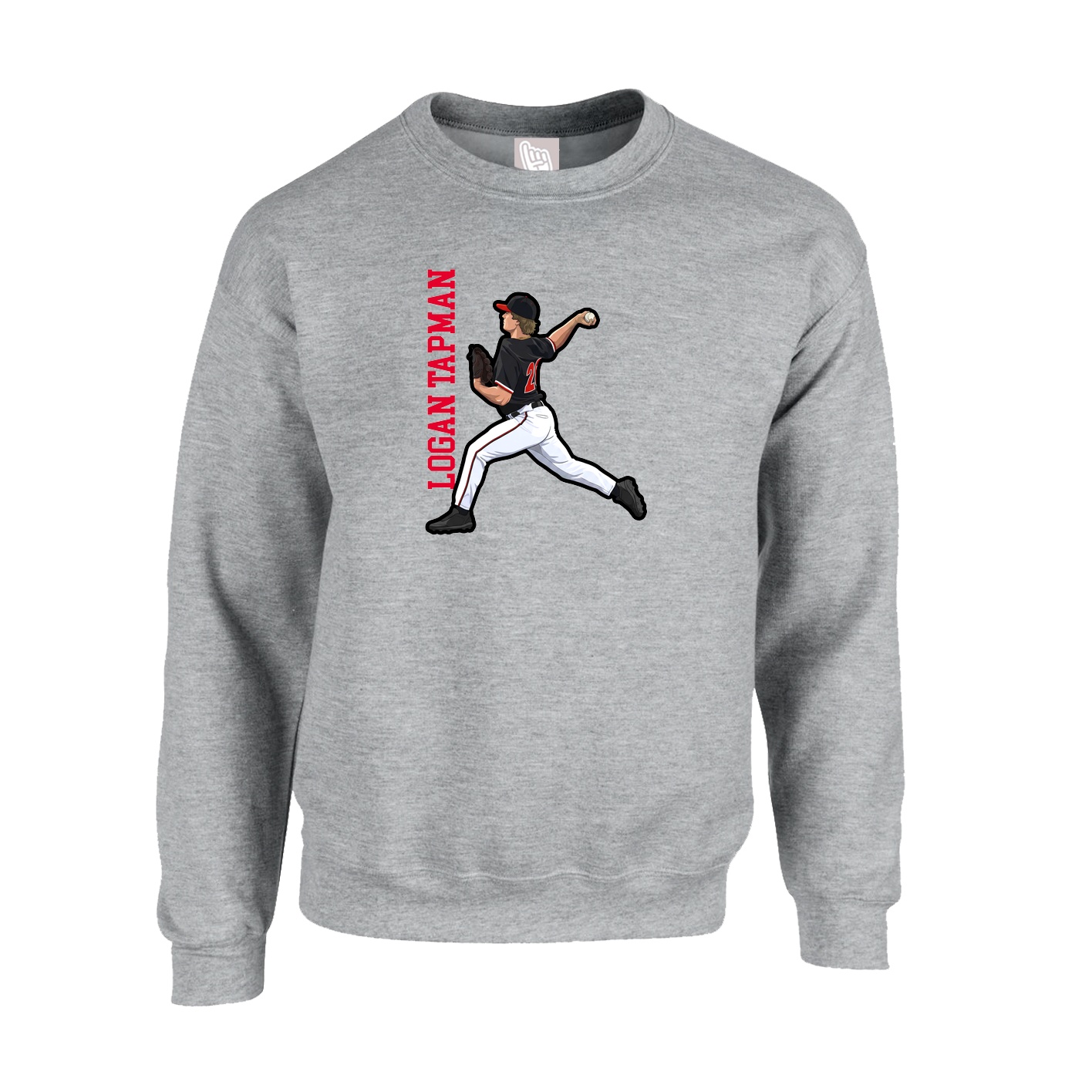 Fleece Crew — Name Vertical in Grey