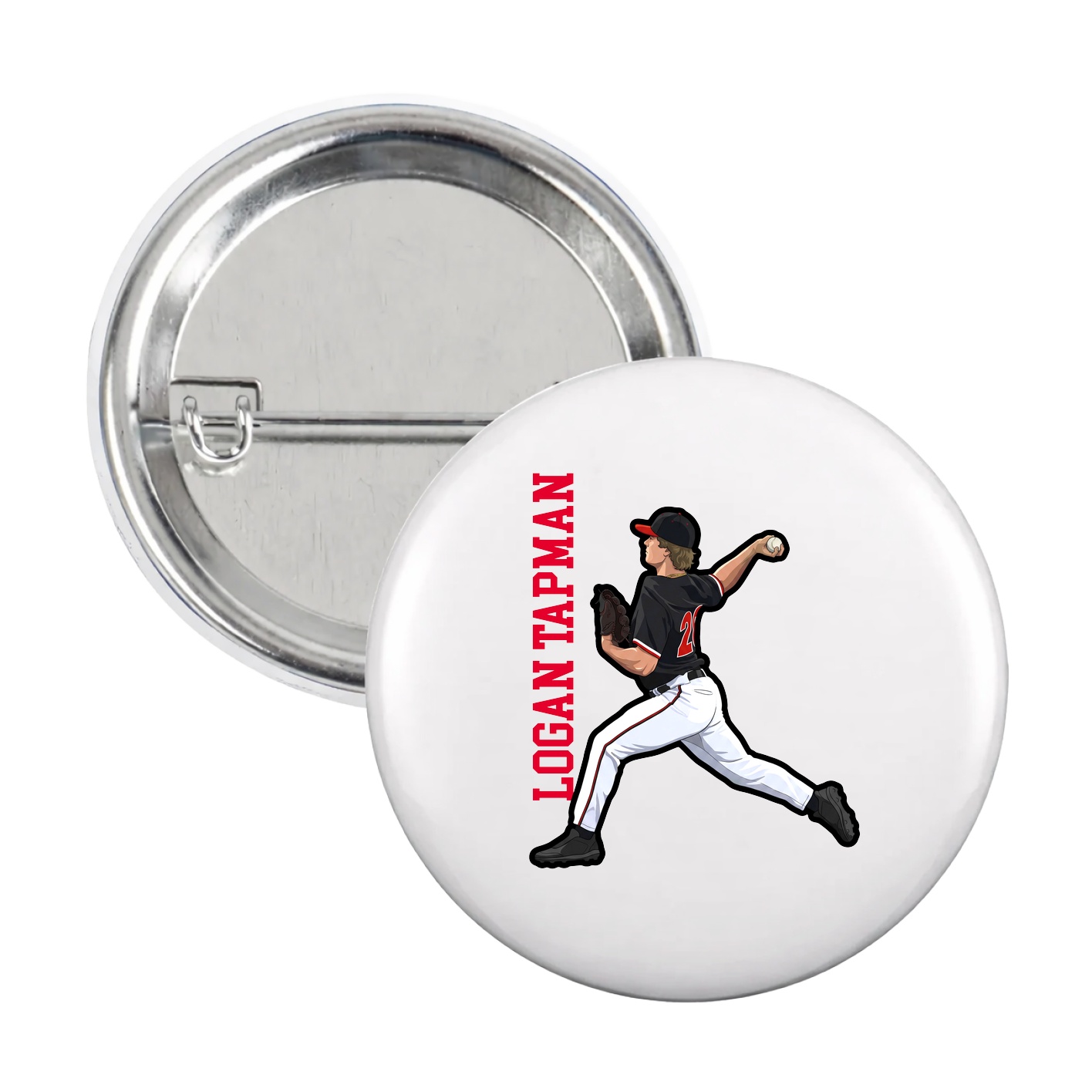 Game Day Button — Name Vertical in White
