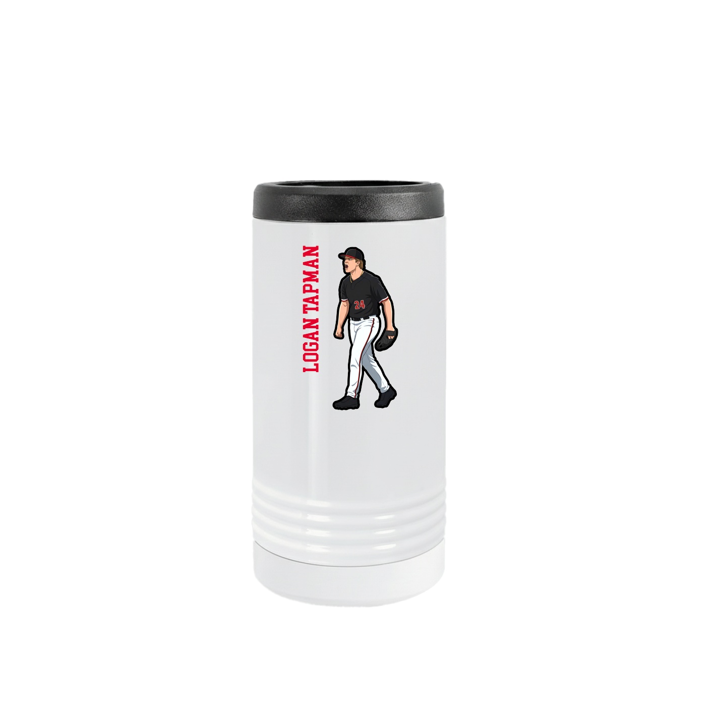 Slim Beverage Holder — Name Vertical in White