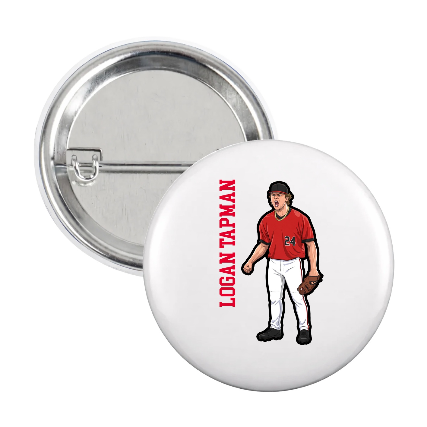 Game Day Button — Name Vertical in White