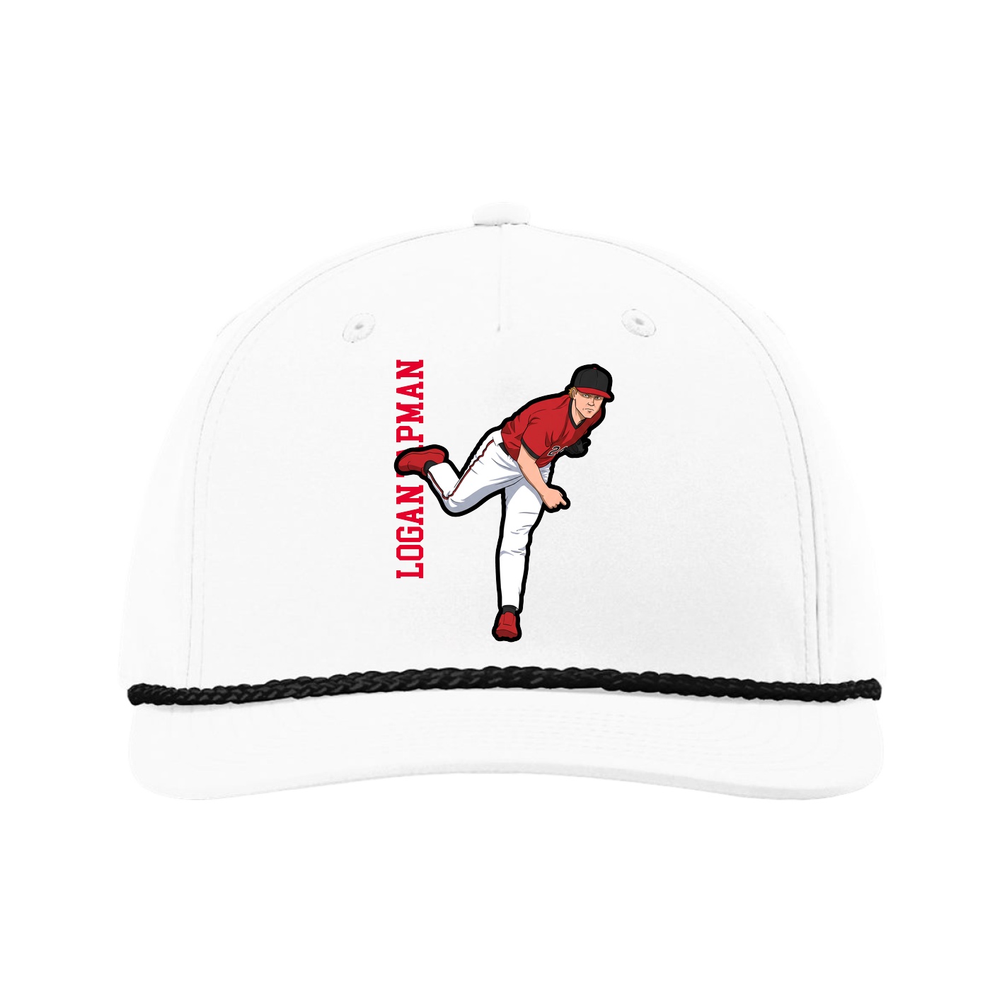 Five-Panel Classic Rope Cap — Name Vertical in White