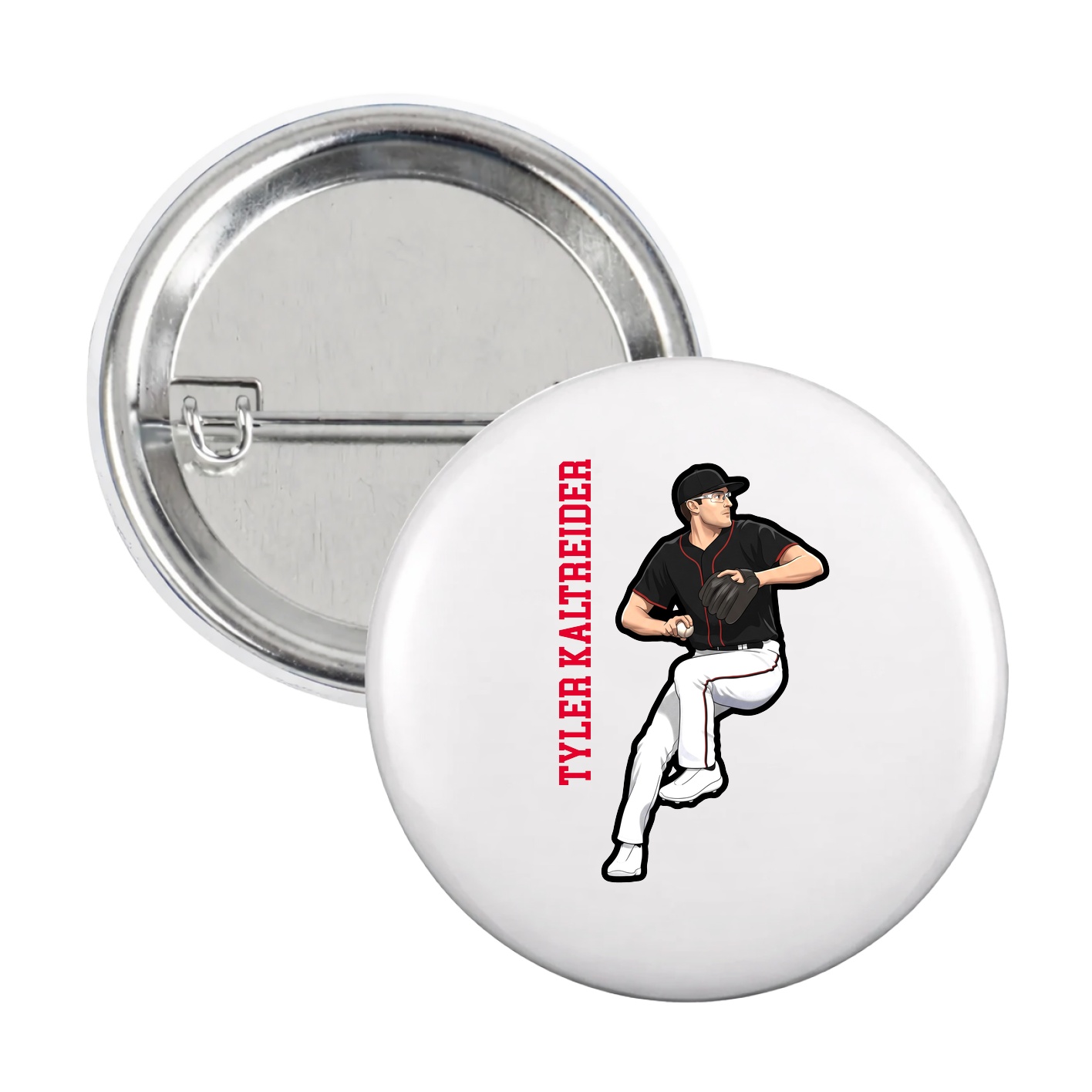 Game Day Button — Name Vertical in White