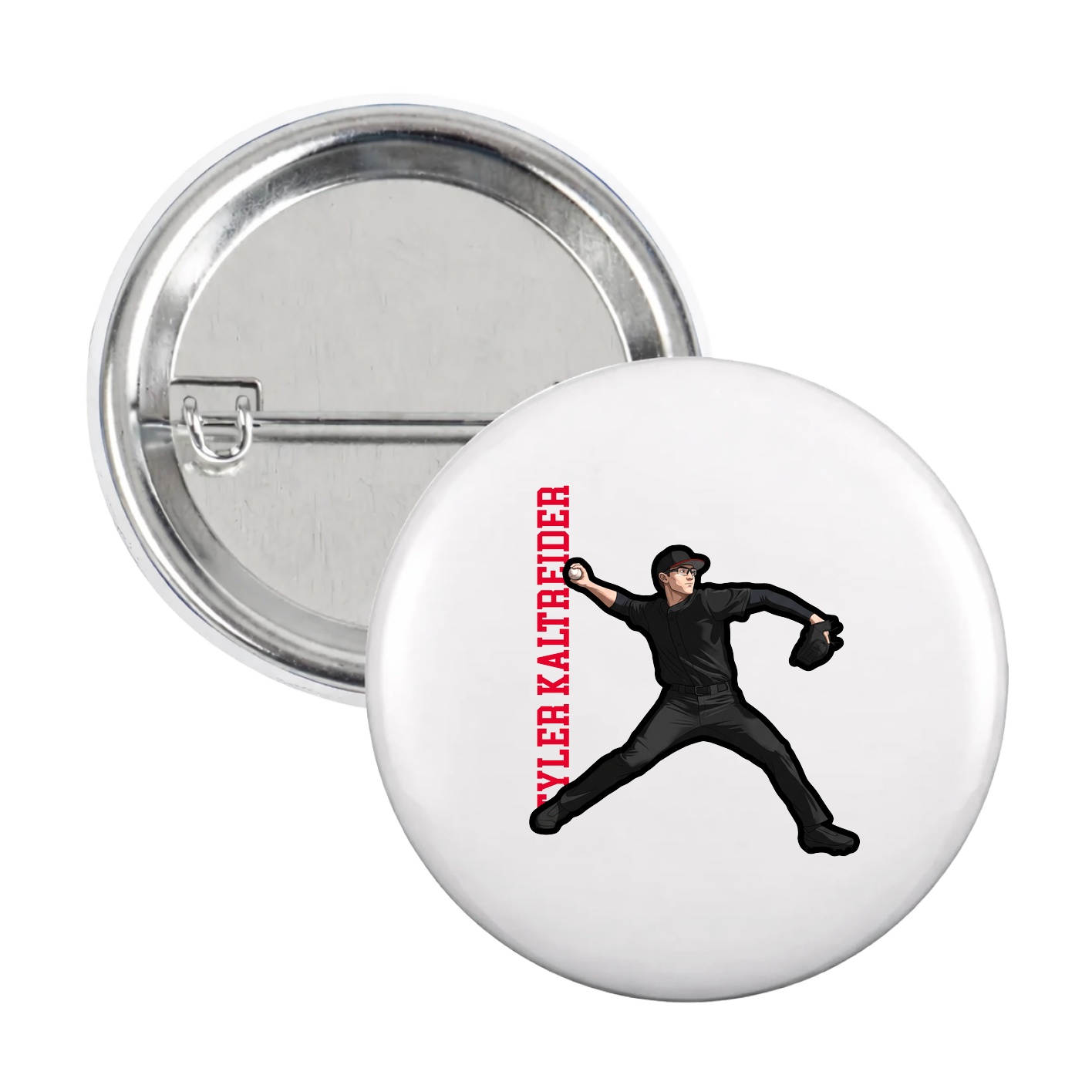 Game Day Button — Name Vertical in White