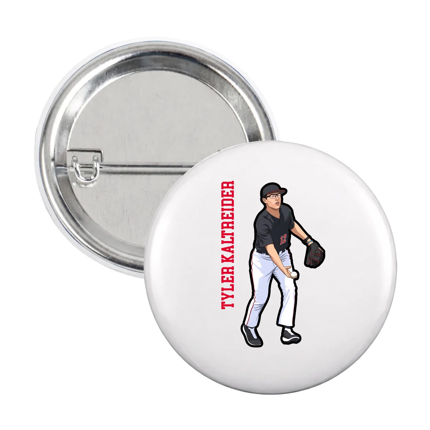 Game Day Button — Name Vertical in White